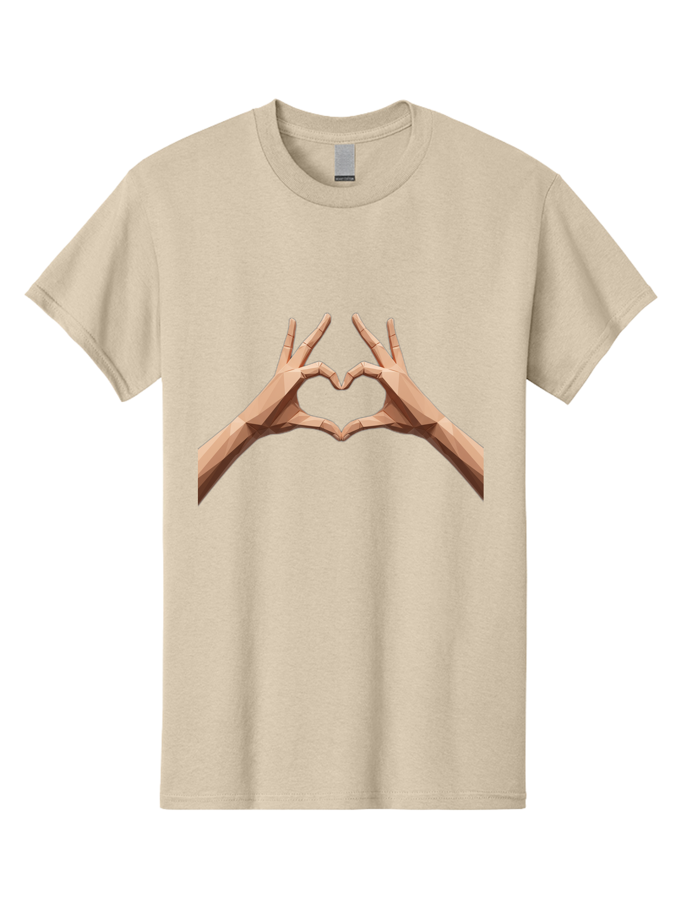 Hands-Heart-Gesture Men'S Graphic Tee, 100% Cotton, Comfortable Casual Summer Wear, Machine Washable, Low Poly Hands, Heart Shape, Love Symbol, 3D Art, Geometric Design, Affectionate Gesture, Digital Illustration, Heart Hands Bae028 6