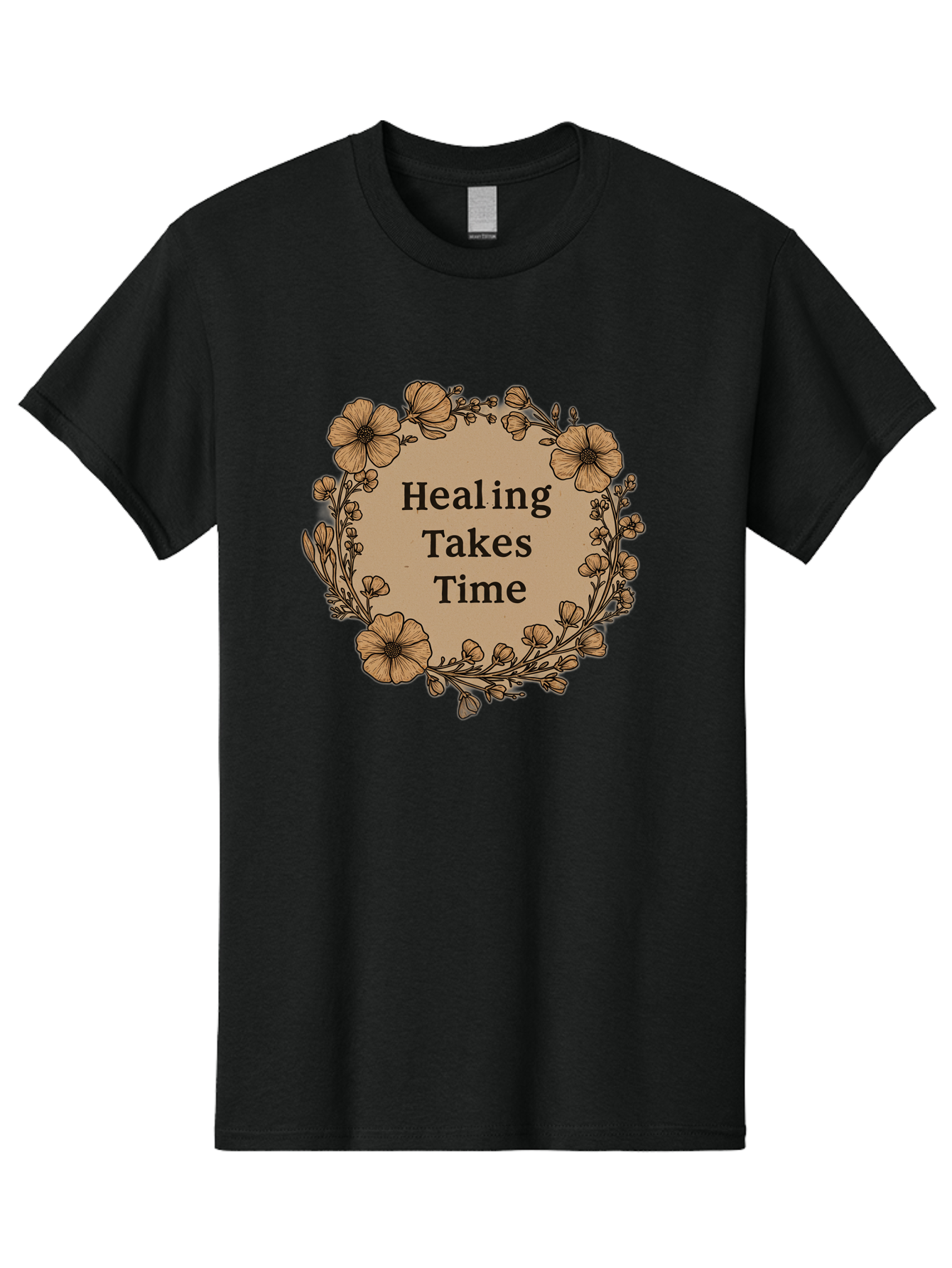 Healing-Takes-Time-2 Men'S Graphic Tee, 100% Cotton, Comfortable Casual Summer Wear, Machine Washable, Healing Takes Time, Inspirational Quote, Motivational Message, Floral Wreath, Delicate Flowers, Serene Atmosphere, Self-Care Reminder, Bae032 10
