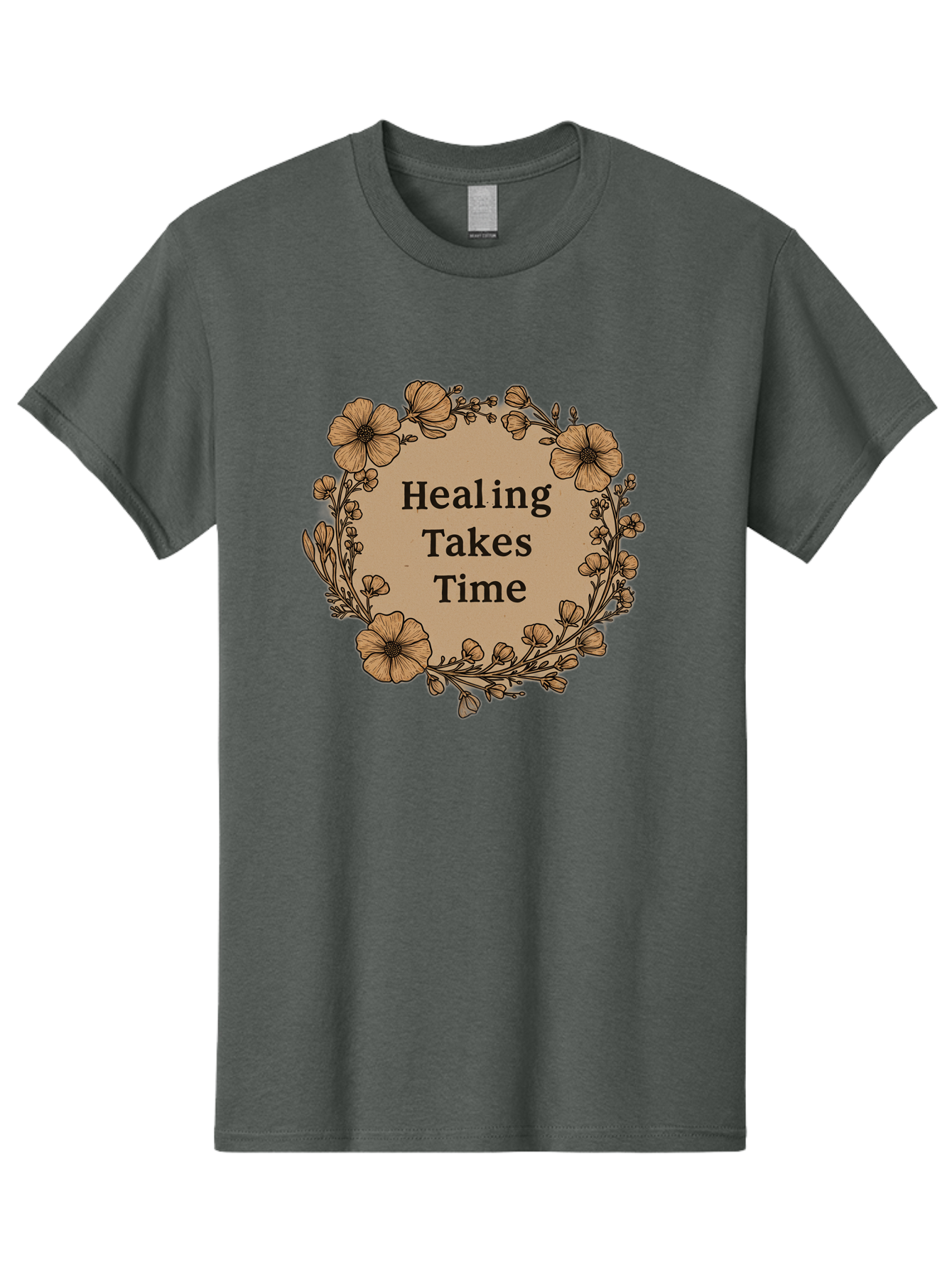 Healing-Takes-Time-2 Men'S Graphic Tee, 100% Cotton, Comfortable Casual Summer Wear, Machine Washable, Healing Takes Time, Inspirational Quote, Motivational Message, Floral Wreath, Delicate Flowers, Serene Atmosphere, Self-Care Reminder, Bae032 6