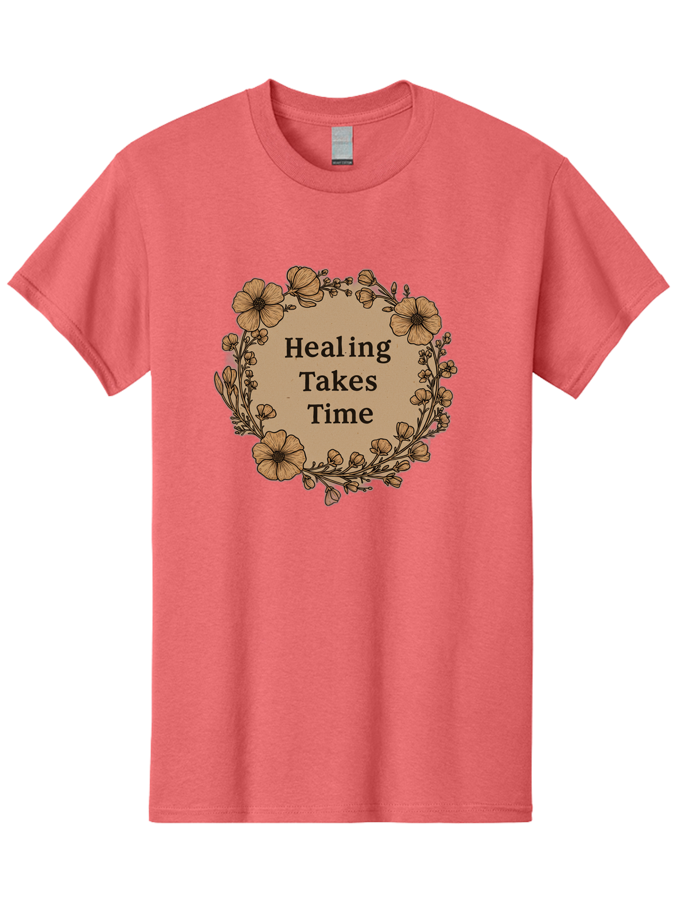 Healing-Takes-Time-2 Men'S Graphic Tee, 100% Cotton, Comfortable Casual Summer Wear, Machine Washable, Healing Takes Time, Inspirational Quote, Motivational Message, Floral Wreath, Delicate Flowers, Serene Atmosphere, Self-Care Reminder, Bae032 11