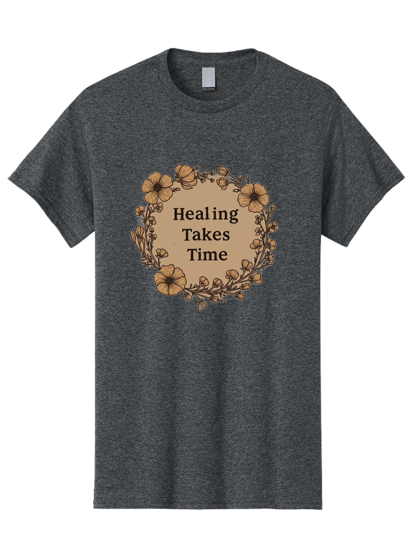 Healing-Takes-Time-2 Men'S Graphic Tee, 100% Cotton, Comfortable Casual Summer Wear, Machine Washable, Healing Takes Time, Inspirational Quote, Motivational Message, Floral Wreath, Delicate Flowers, Serene Atmosphere, Self-Care Reminder, Bae032 3