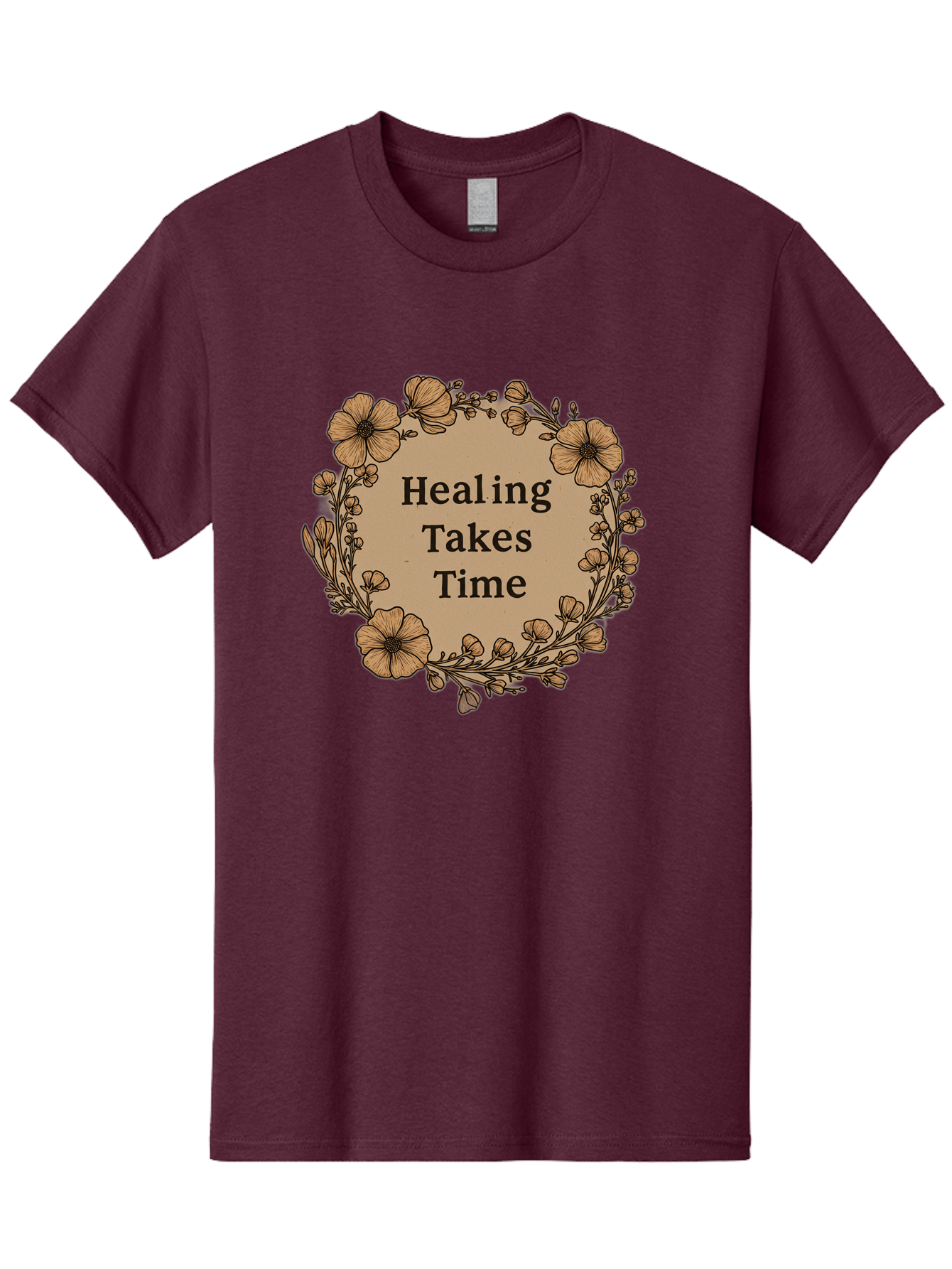 Healing-Takes-Time-2 Men'S Graphic Tee, 100% Cotton, Comfortable Casual Summer Wear, Machine Washable, Healing Takes Time, Inspirational Quote, Motivational Message, Floral Wreath, Delicate Flowers, Serene Atmosphere, Self-Care Reminder, Bae032 5