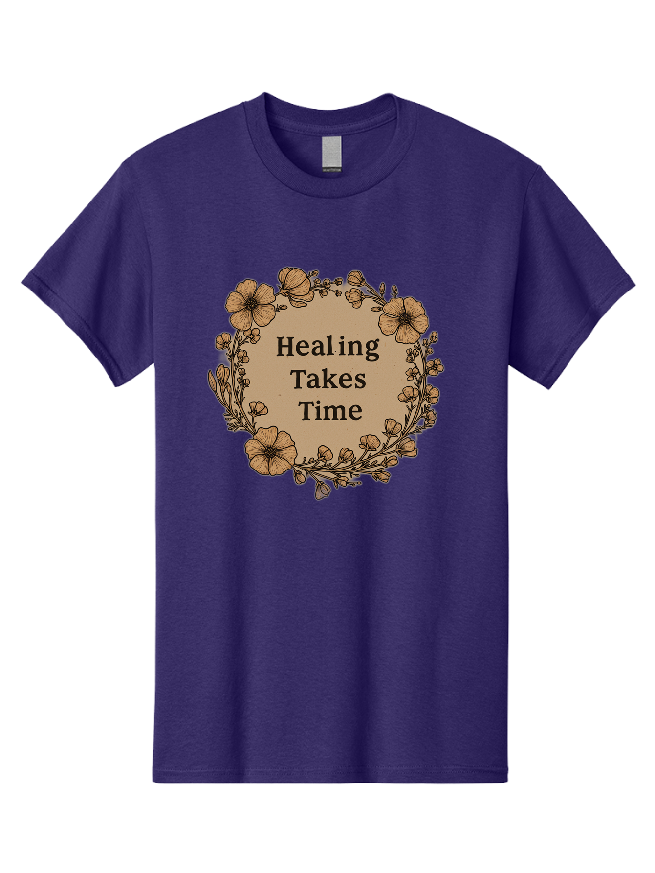 Healing-Takes-Time-2 Men'S Graphic Tee, 100% Cotton, Comfortable Casual Summer Wear, Machine Washable, Healing Takes Time, Inspirational Quote, Motivational Message, Floral Wreath, Delicate Flowers, Serene Atmosphere, Self-Care Reminder, Bae032 1