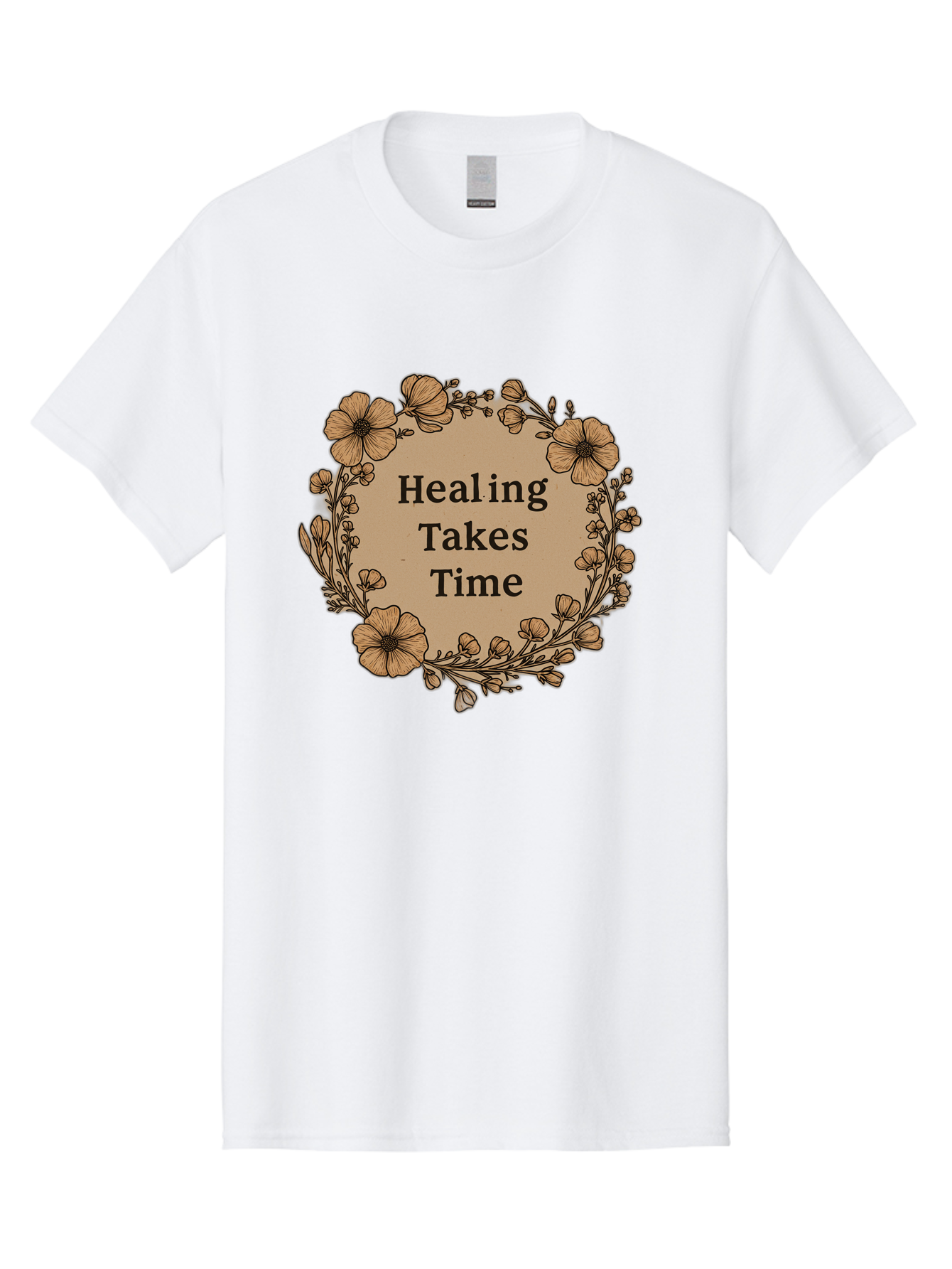 Healing-Takes-Time-2 Men'S Graphic Tee, 100% Cotton, Comfortable Casual Summer Wear, Machine Washable, Healing Takes Time, Inspirational Quote, Motivational Message, Floral Wreath, Delicate Flowers, Serene Atmosphere, Self-Care Reminder, Bae032 7