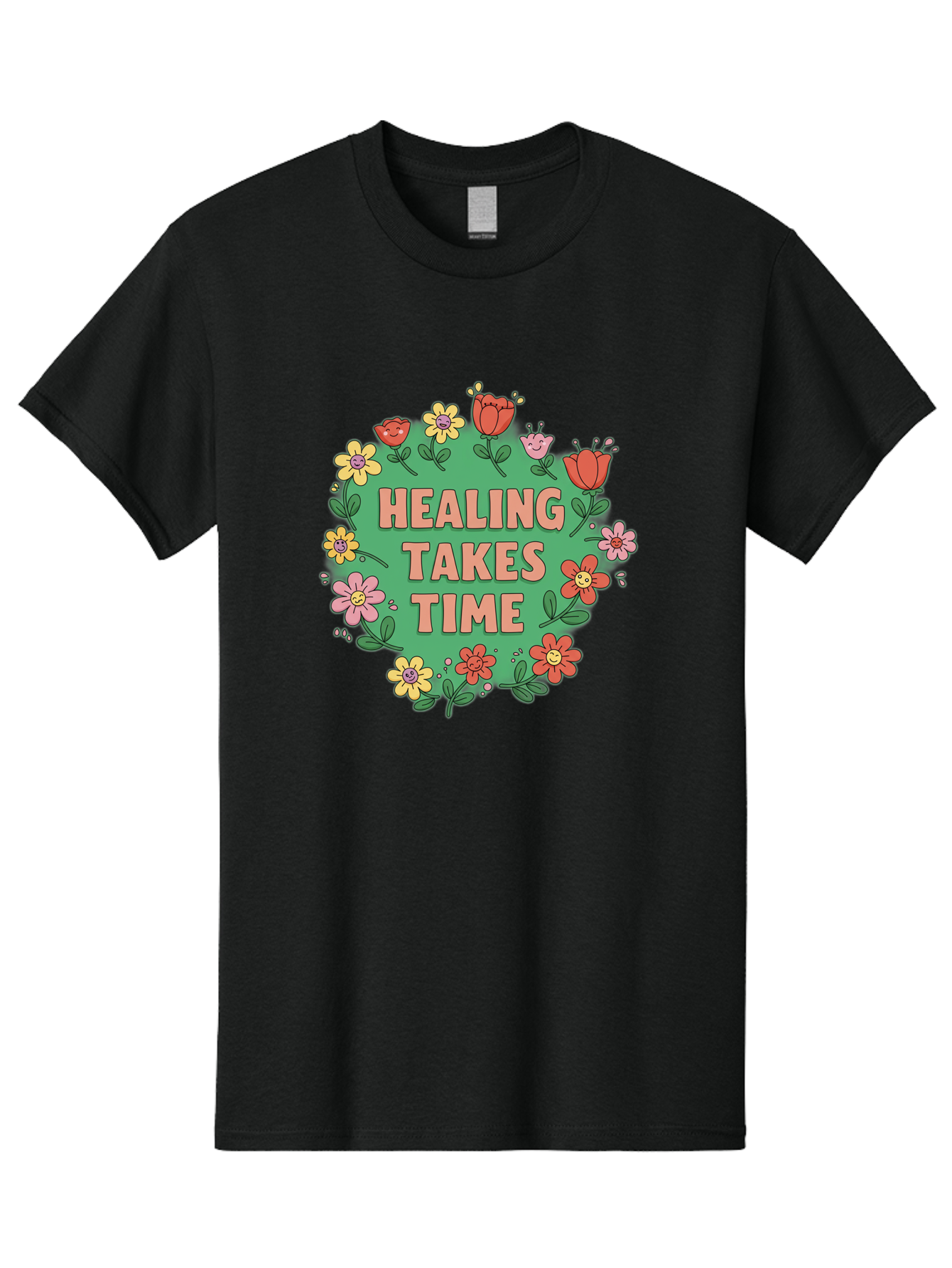 Healing-Takes-Time-3 Men'S Graphic Tee, 100% Cotton, Comfortable Casual Summer Wear, Machine Washable, Floral Wreath, Healing Takes Time, Inspirational Quote, Motivational Message, Self Care, Wellness, Mindfulness, Positive Affirmation Bae033 6