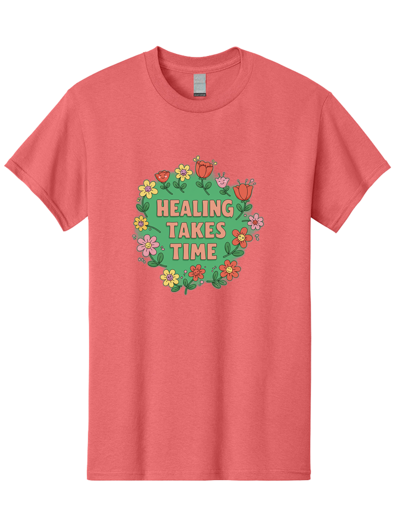 Healing-Takes-Time-3 Men'S Graphic Tee, 100% Cotton, Comfortable Casual Summer Wear, Machine Washable, Floral Wreath, Healing Takes Time, Inspirational Quote, Motivational Message, Self Care, Wellness, Mindfulness, Positive Affirmation Bae033 3