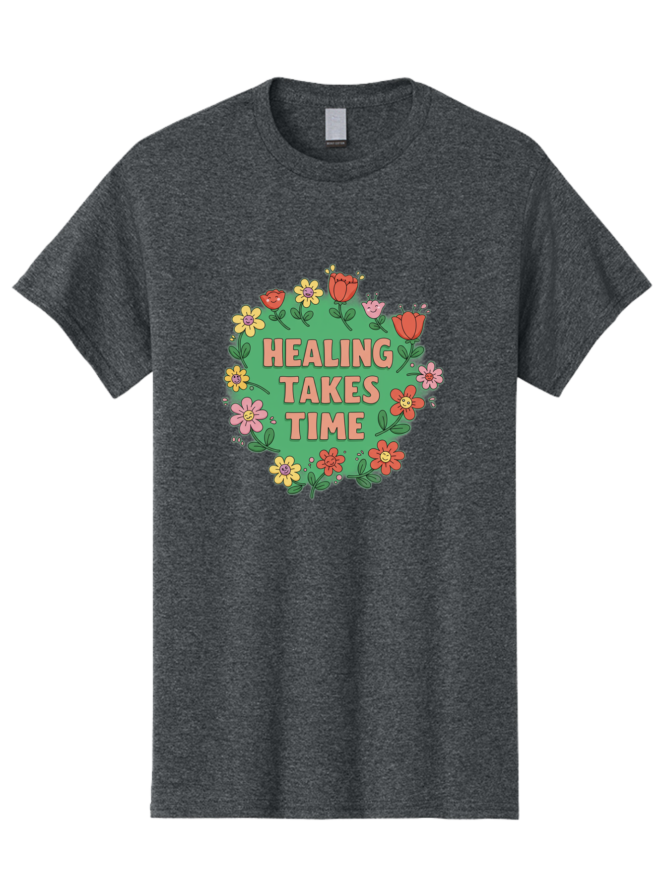 Healing-Takes-Time-3 Men'S Graphic Tee, 100% Cotton, Comfortable Casual Summer Wear, Machine Washable, Floral Wreath, Healing Takes Time, Inspirational Quote, Motivational Message, Self Care, Wellness, Mindfulness, Positive Affirmation Bae033 13