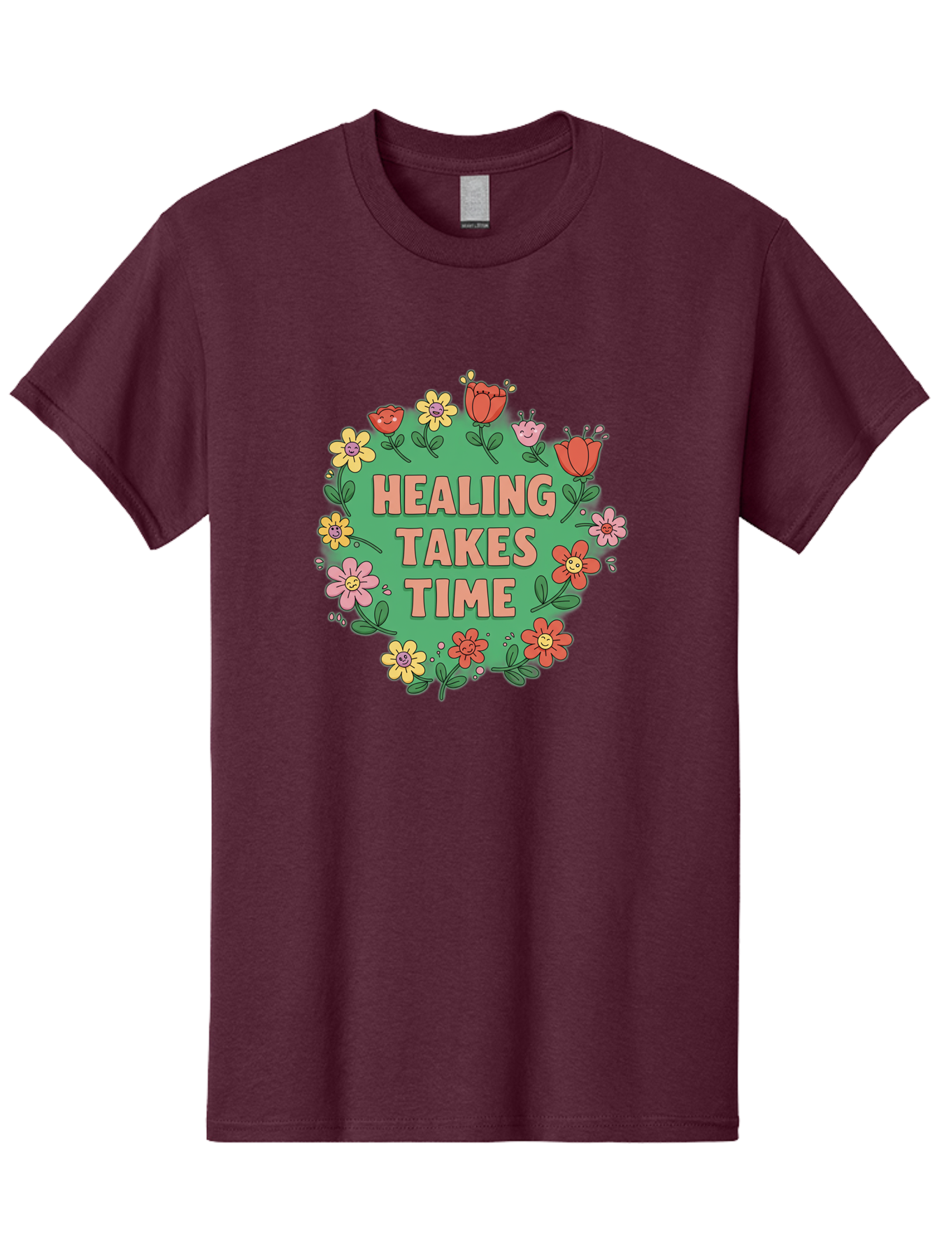 Healing-Takes-Time-3 Men'S Graphic Tee, 100% Cotton, Comfortable Casual Summer Wear, Machine Washable, Floral Wreath, Healing Takes Time, Inspirational Quote, Motivational Message, Self Care, Wellness, Mindfulness, Positive Affirmation Bae033 8