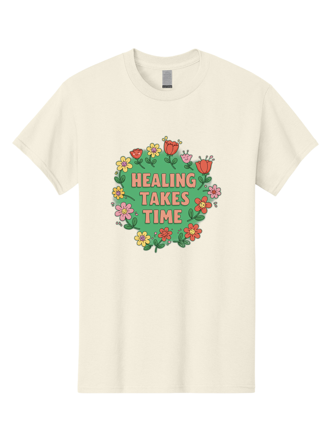 Healing-Takes-Time-3 Men'S Graphic Tee, 100% Cotton, Comfortable Casual Summer Wear, Machine Washable, Floral Wreath, Healing Takes Time, Inspirational Quote, Motivational Message, Self Care, Wellness, Mindfulness, Positive Affirmation Bae033 7