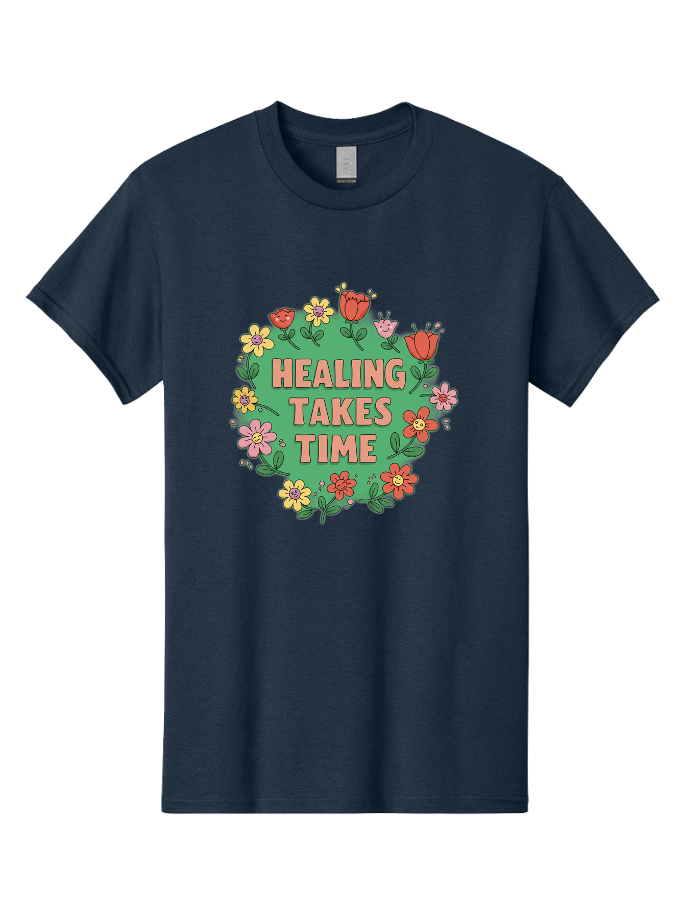 Healing-Takes-Time-3 Men'S Graphic Tee, 100% Cotton, Comfortable Casual Summer Wear, Machine Washable, Floral Wreath, Healing Takes Time, Inspirational Quote, Motivational Message, Self Care, Wellness, Mindfulness, Positive Affirmation Bae033 5