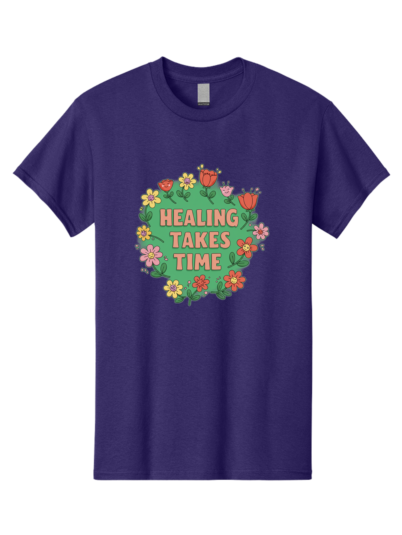 Healing-Takes-Time-3 Men'S Graphic Tee, 100% Cotton, Comfortable Casual Summer Wear, Machine Washable, Floral Wreath, Healing Takes Time, Inspirational Quote, Motivational Message, Self Care, Wellness, Mindfulness, Positive Affirmation Bae033 4