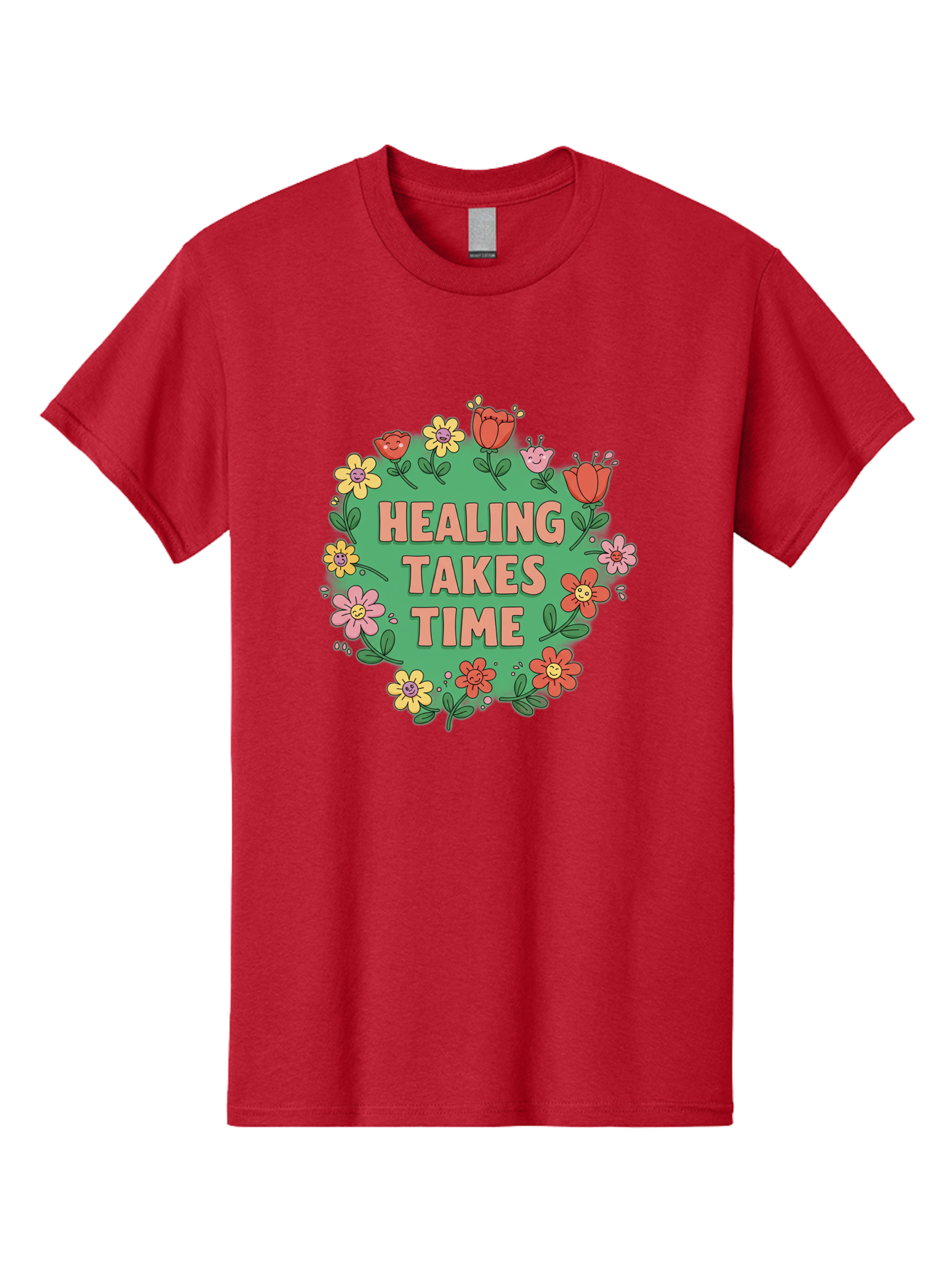 Healing-Takes-Time-3 Men'S Graphic Tee, 100% Cotton, Comfortable Casual Summer Wear, Machine Washable, Floral Wreath, Healing Takes Time, Inspirational Quote, Motivational Message, Self Care, Wellness, Mindfulness, Positive Affirmation Bae033 11