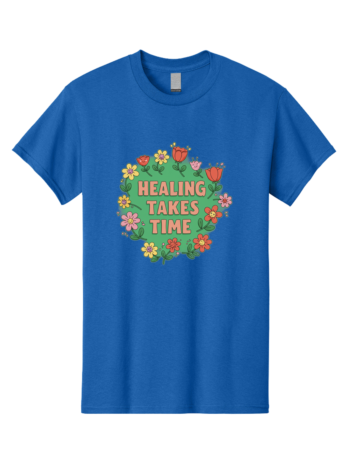 Healing-Takes-Time-3 Men'S Graphic Tee, 100% Cotton, Comfortable Casual Summer Wear, Machine Washable, Floral Wreath, Healing Takes Time, Inspirational Quote, Motivational Message, Self Care, Wellness, Mindfulness, Positive Affirmation Bae033 9