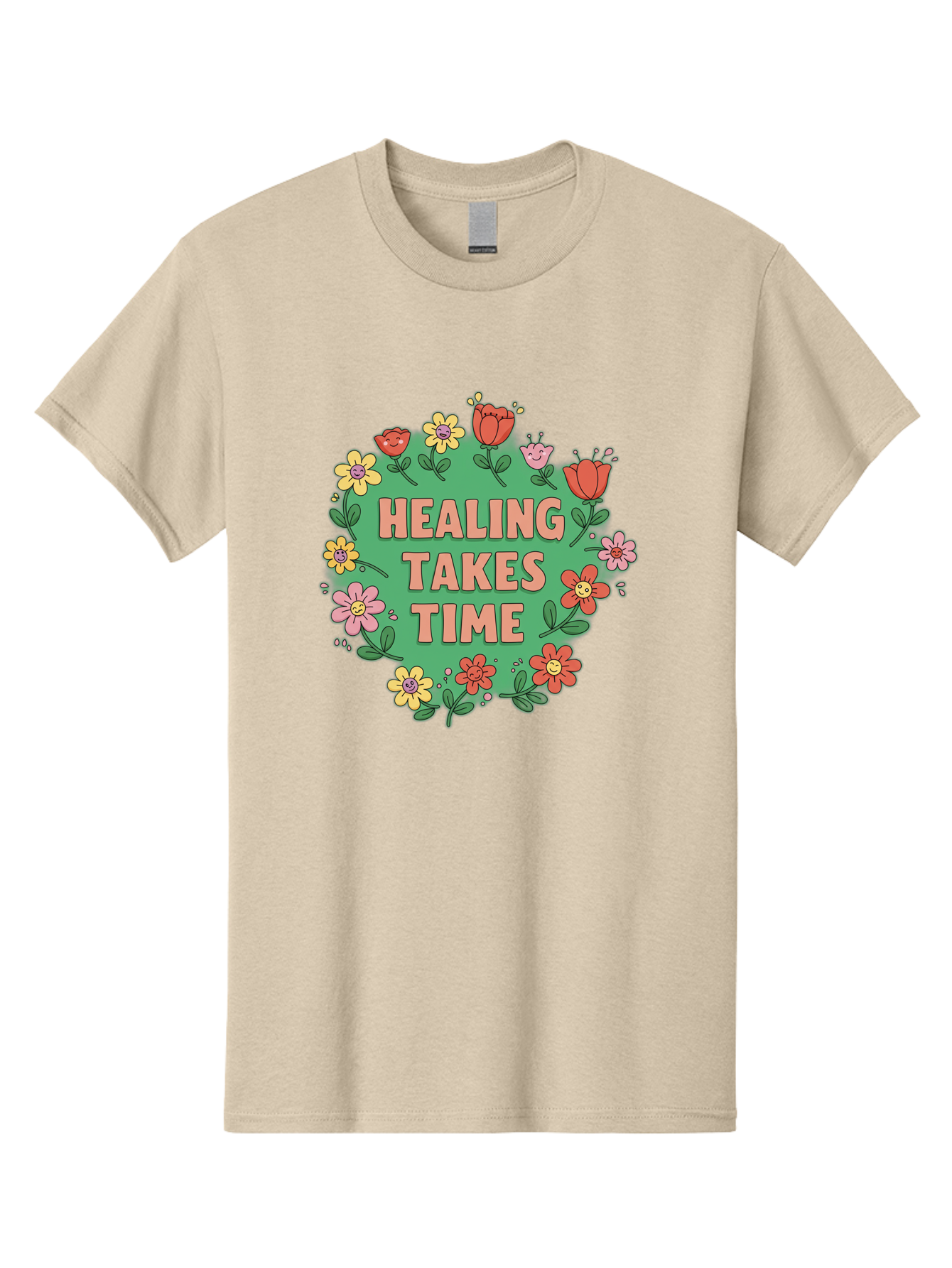 Healing-Takes-Time-3 Men'S Graphic Tee, 100% Cotton, Comfortable Casual Summer Wear, Machine Washable, Floral Wreath, Healing Takes Time, Inspirational Quote, Motivational Message, Self Care, Wellness, Mindfulness, Positive Affirmation Bae033 1
