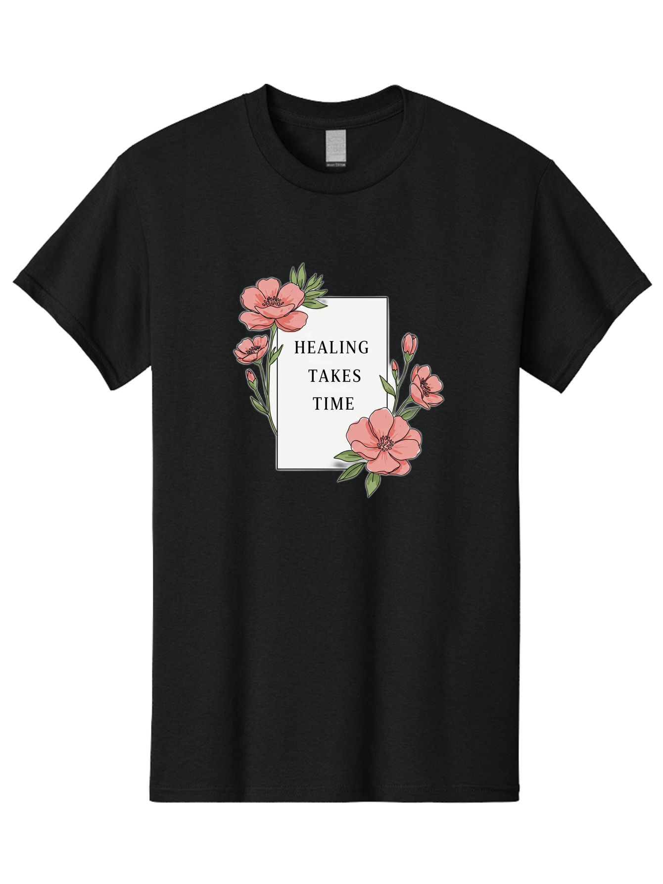 Healing-Takes-Time Men'S Graphic Tee, 100% Cotton, Comfortable Casual Summer Wear, Machine Washable, Inspirational Quote, Healing Process, Floral Illustration, Pink Flowers, Motivational Message, Self Care, Wellness, Mental Health Awareness, Bae036 12