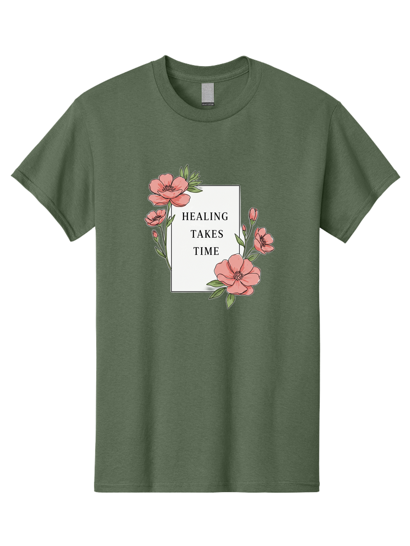 Healing-Takes-Time Men'S Graphic Tee, 100% Cotton, Comfortable Casual Summer Wear, Machine Washable, Inspirational Quote, Healing Process, Floral Illustration, Pink Flowers, Motivational Message, Self Care, Wellness, Mental Health Awareness, Bae036 4