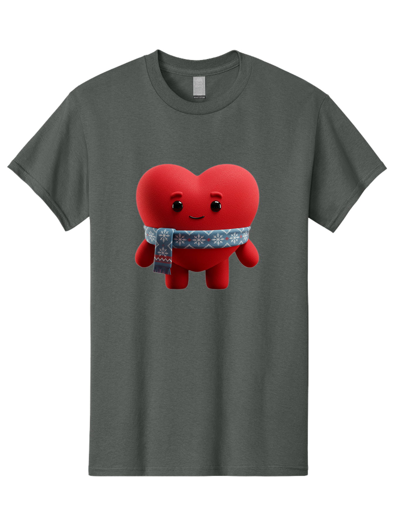 Heart-Character-2 Men'S Graphic Tee, 100% Cotton, Comfortable Casual Summer Wear, Machine Washable, Heart Character, Red Heart, Snowflake Scarf, Winter Theme, Cute Character, Love Symbol, Festive Design, Cartoon Heart, Smiling Face Bae038 14