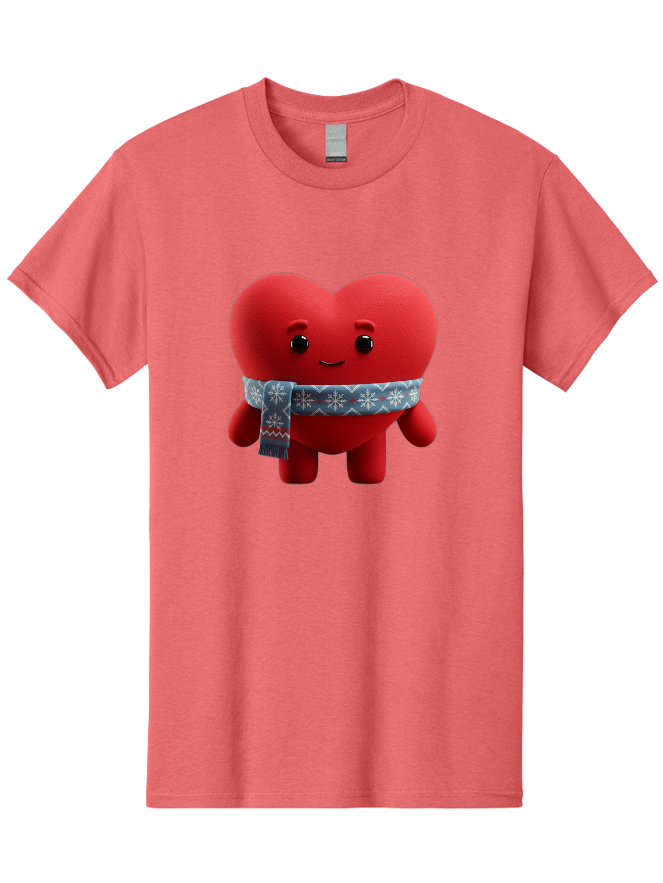 Heart-Character-2 Men'S Graphic Tee, 100% Cotton, Comfortable Casual Summer Wear, Machine Washable, Heart Character, Red Heart, Snowflake Scarf, Winter Theme, Cute Character, Love Symbol, Festive Design, Cartoon Heart, Smiling Face Bae038 5