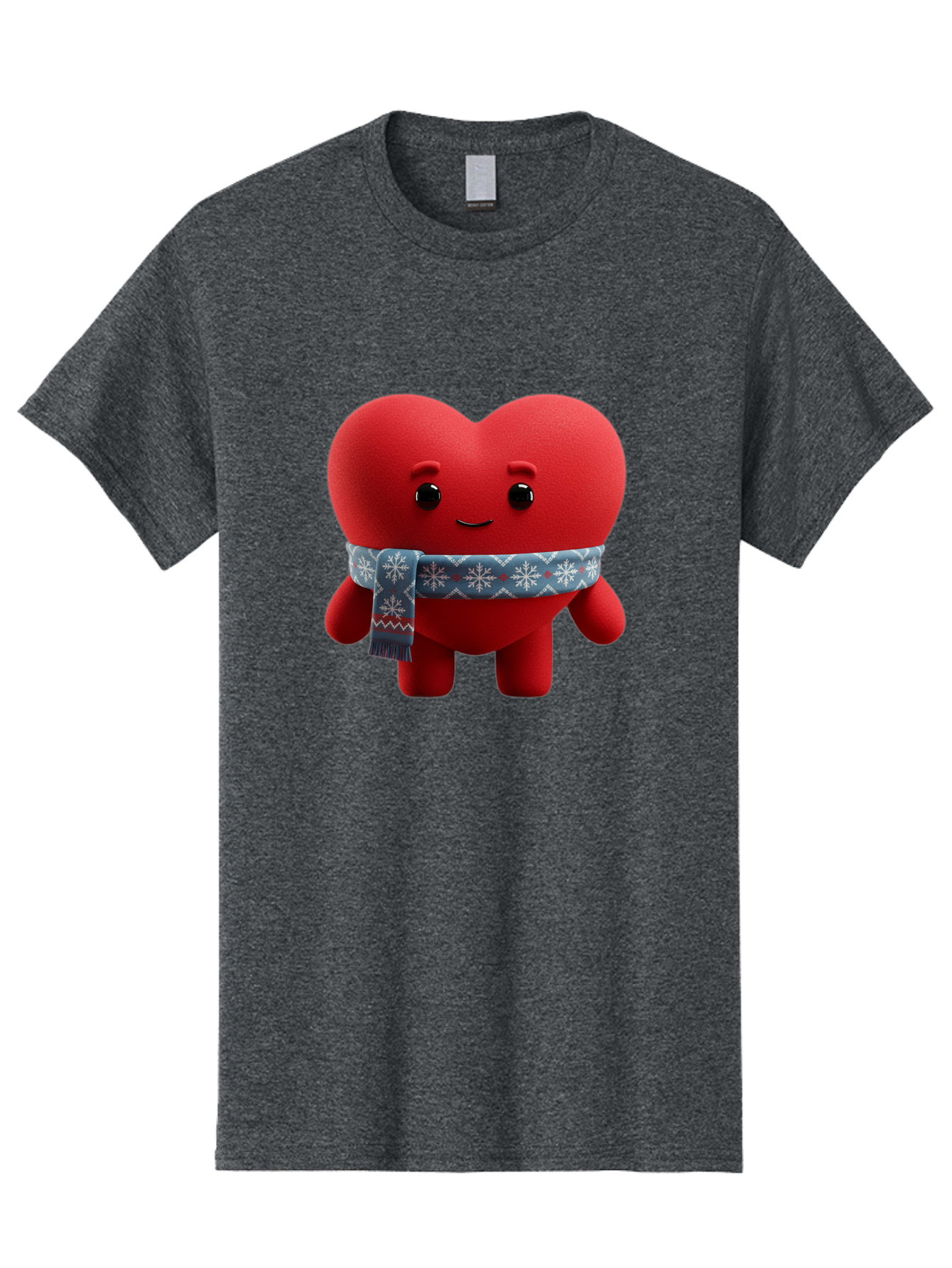 Heart-Character-2 Men'S Graphic Tee, 100% Cotton, Comfortable Casual Summer Wear, Machine Washable, Heart Character, Red Heart, Snowflake Scarf, Winter Theme, Cute Character, Love Symbol, Festive Design, Cartoon Heart, Smiling Face Bae038 3
