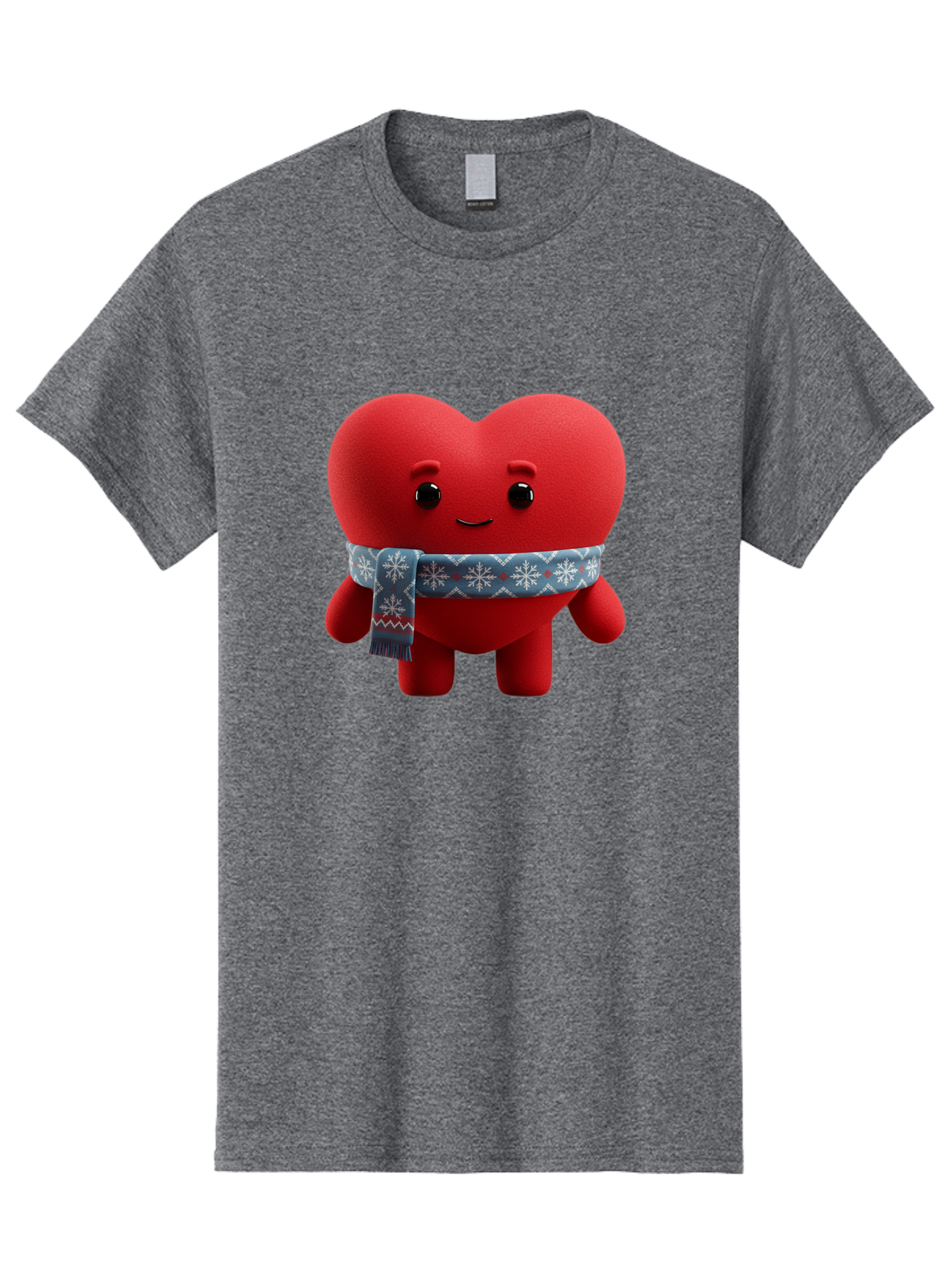 Heart-Character-2 Men'S Graphic Tee, 100% Cotton, Comfortable Casual Summer Wear, Machine Washable, Heart Character, Red Heart, Snowflake Scarf, Winter Theme, Cute Character, Love Symbol, Festive Design, Cartoon Heart, Smiling Face Bae038 1