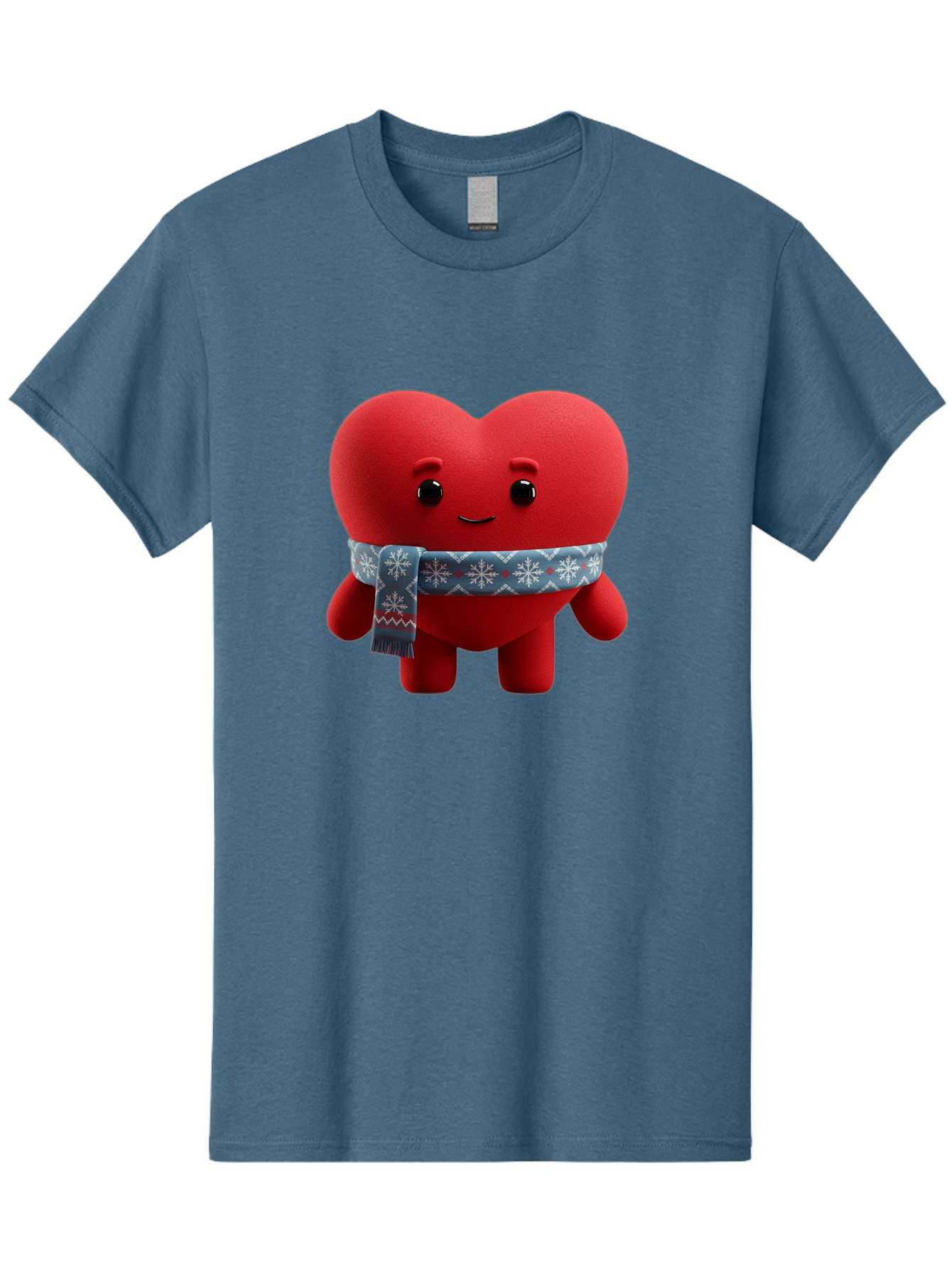 Heart-Character-2 Men'S Graphic Tee, 100% Cotton, Comfortable Casual Summer Wear, Machine Washable, Heart Character, Red Heart, Snowflake Scarf, Winter Theme, Cute Character, Love Symbol, Festive Design, Cartoon Heart, Smiling Face Bae038 2