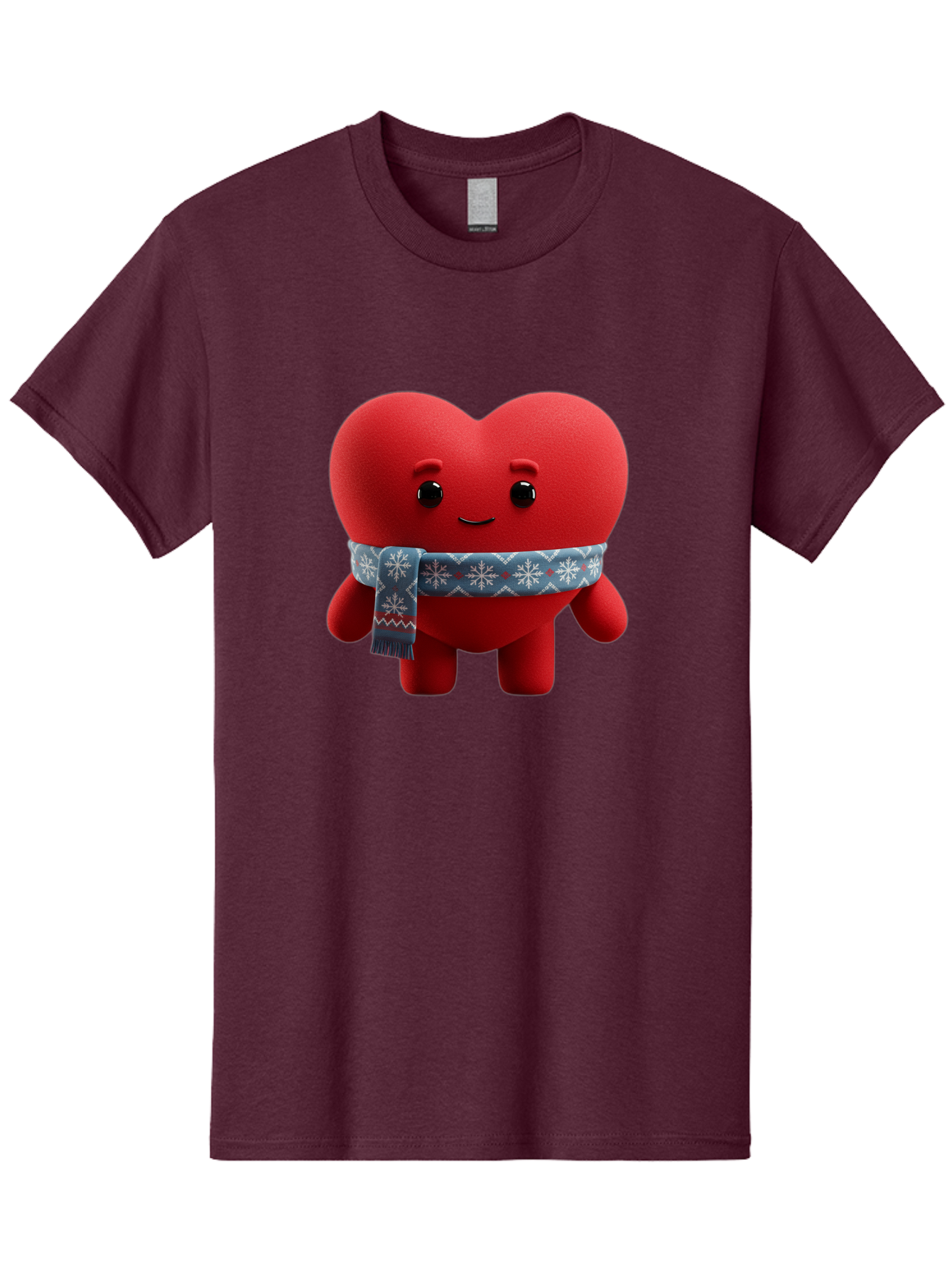 Heart-Character-2 Men'S Graphic Tee, 100% Cotton, Comfortable Casual Summer Wear, Machine Washable, Heart Character, Red Heart, Snowflake Scarf, Winter Theme, Cute Character, Love Symbol, Festive Design, Cartoon Heart, Smiling Face Bae038 11