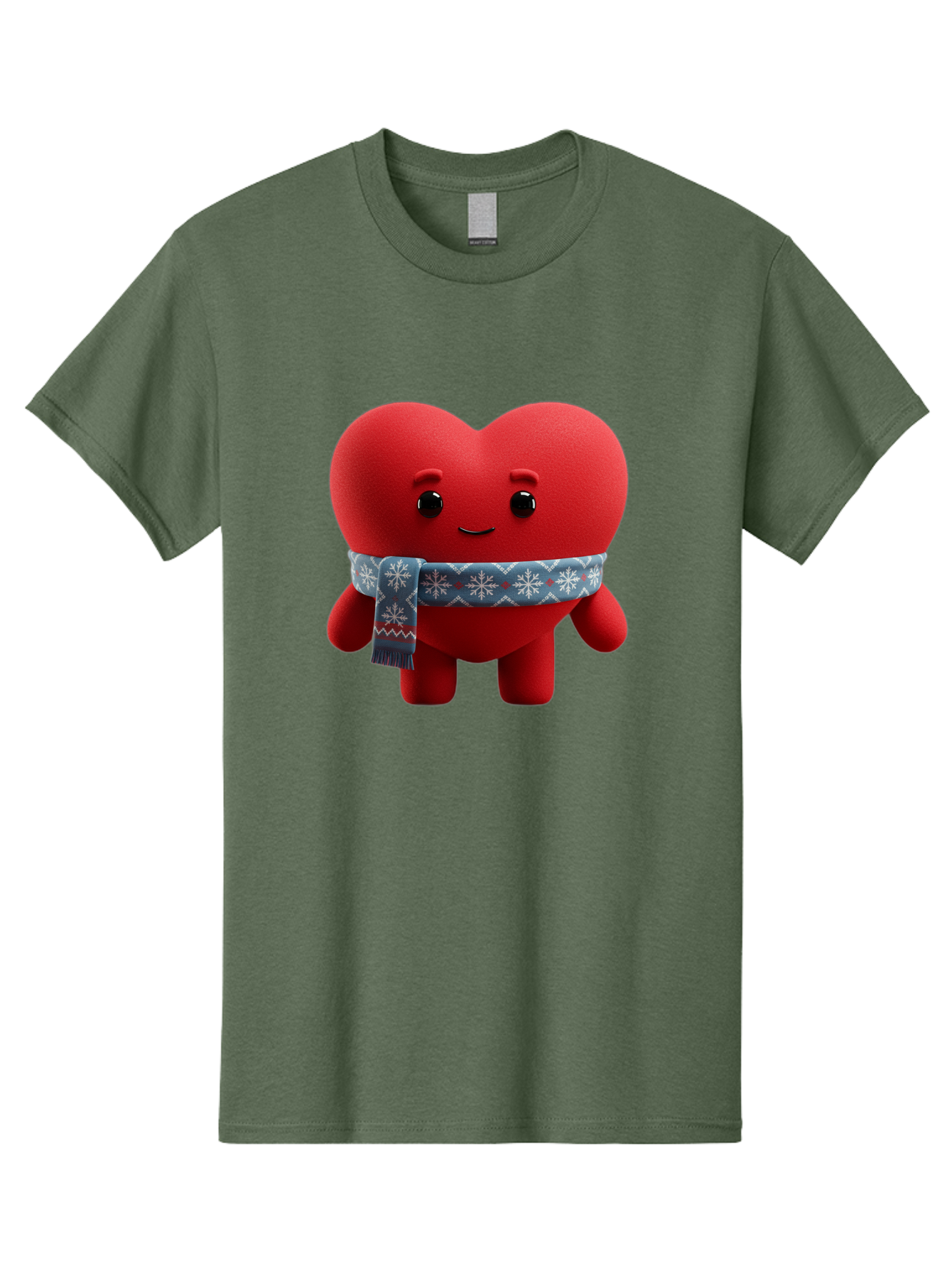 Heart-Character-2 Men'S Graphic Tee, 100% Cotton, Comfortable Casual Summer Wear, Machine Washable, Heart Character, Red Heart, Snowflake Scarf, Winter Theme, Cute Character, Love Symbol, Festive Design, Cartoon Heart, Smiling Face Bae038 12