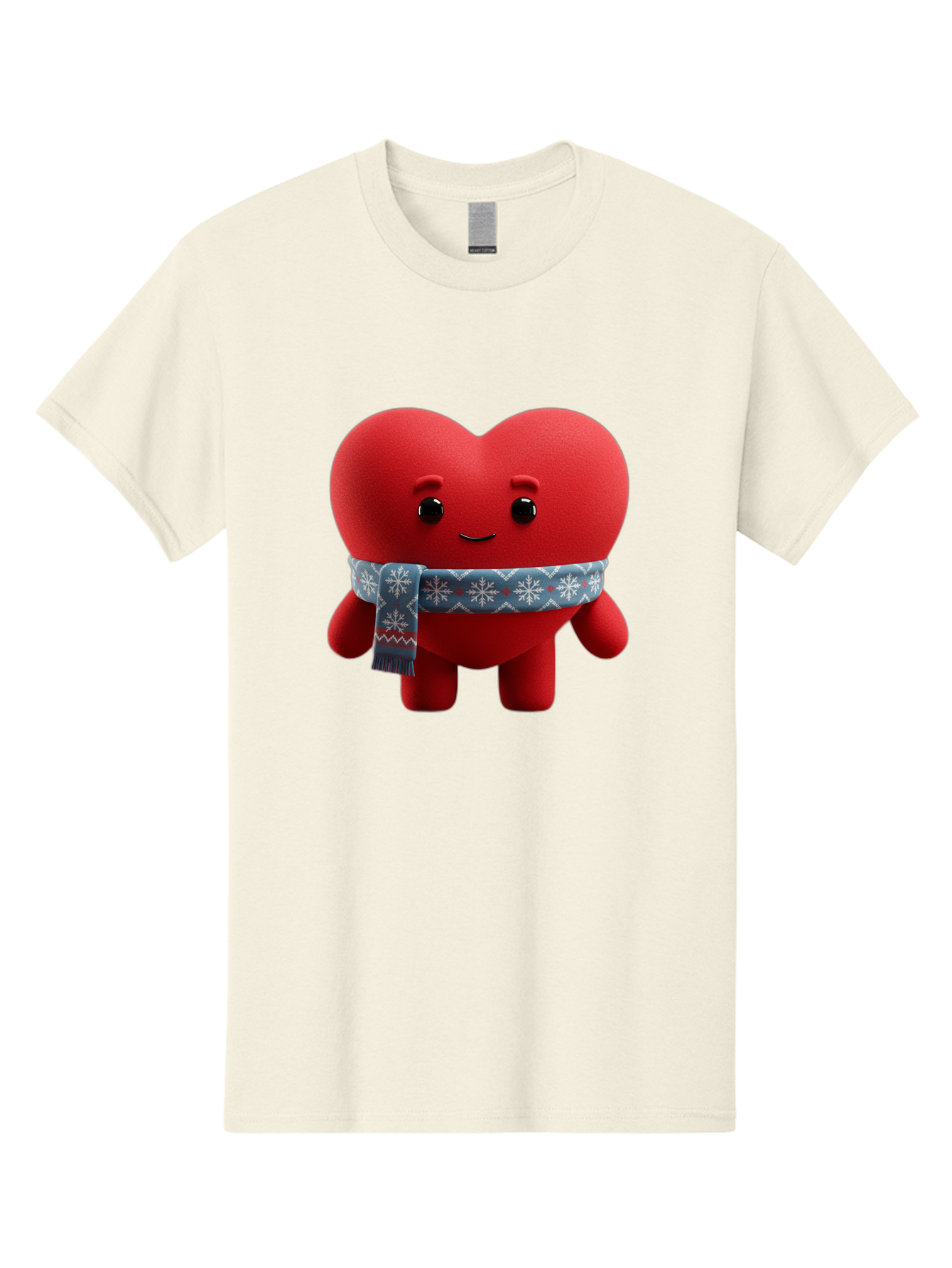 Heart-Character-2 Men'S Graphic Tee, 100% Cotton, Comfortable Casual Summer Wear, Machine Washable, Heart Character, Red Heart, Snowflake Scarf, Winter Theme, Cute Character, Love Symbol, Festive Design, Cartoon Heart, Smiling Face Bae038 4