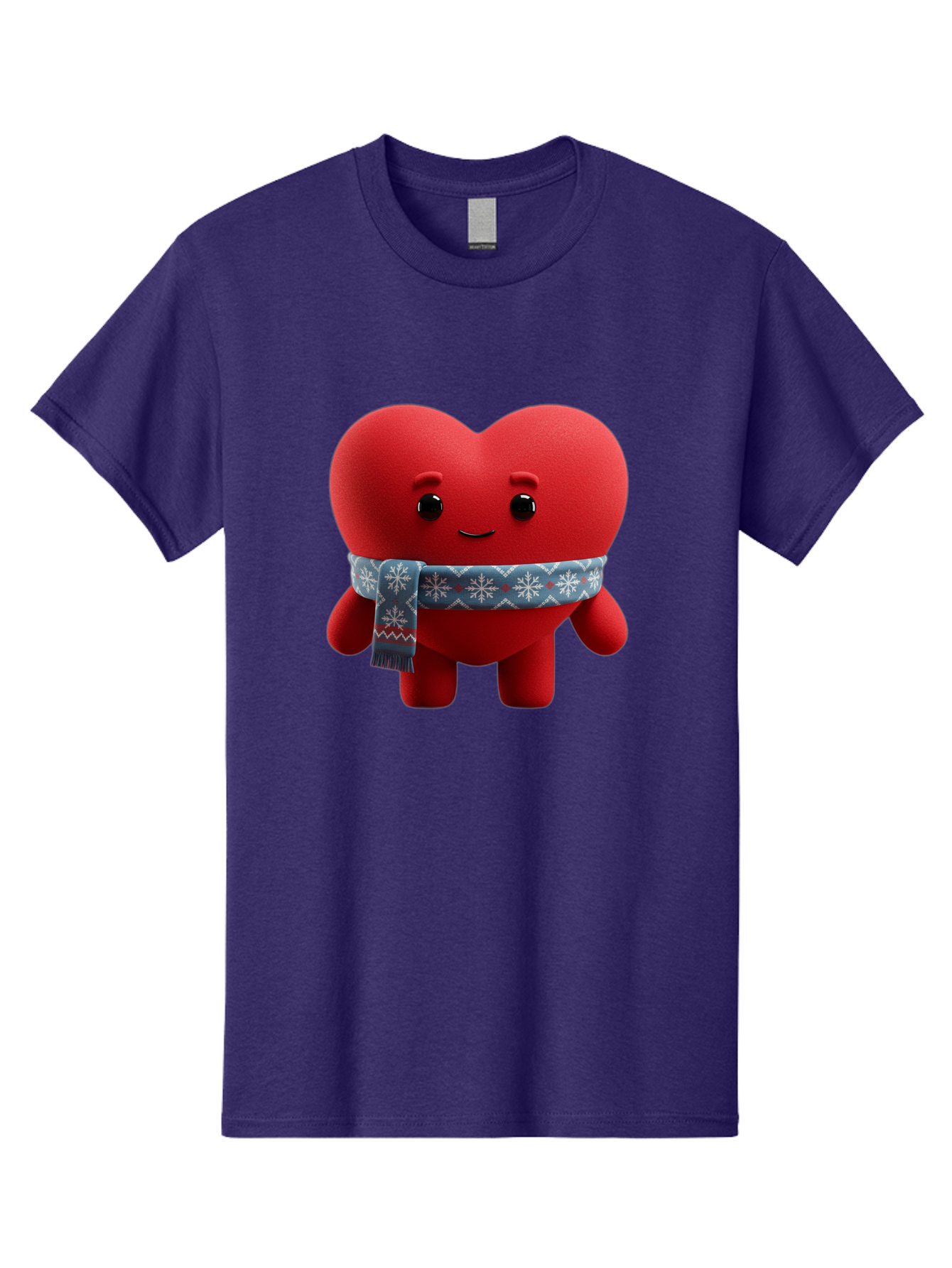 Heart-Character-2 Men'S Graphic Tee, 100% Cotton, Comfortable Casual Summer Wear, Machine Washable, Heart Character, Red Heart, Snowflake Scarf, Winter Theme, Cute Character, Love Symbol, Festive Design, Cartoon Heart, Smiling Face Bae038 6