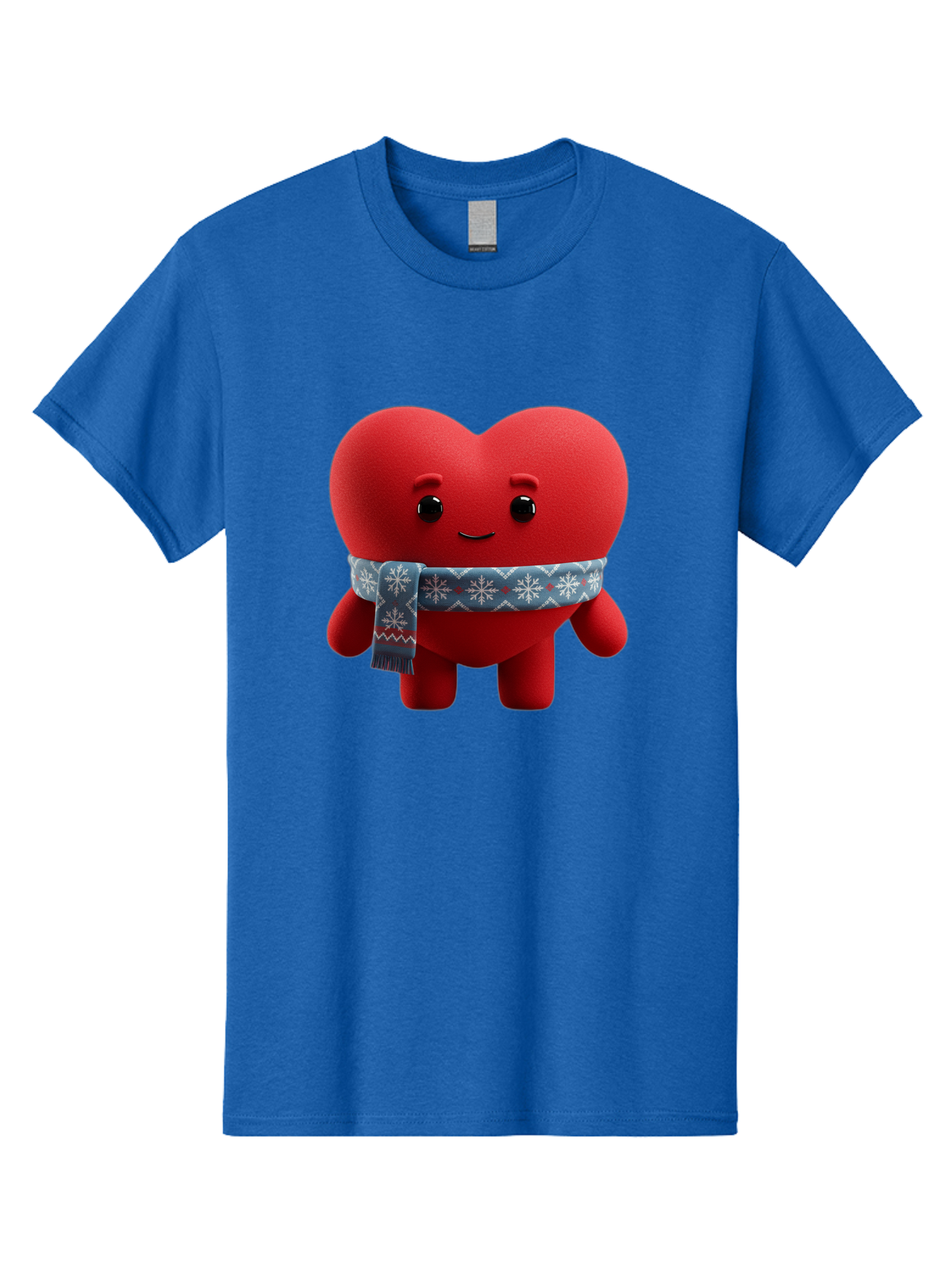 Heart-Character-2 Men'S Graphic Tee, 100% Cotton, Comfortable Casual Summer Wear, Machine Washable, Heart Character, Red Heart, Snowflake Scarf, Winter Theme, Cute Character, Love Symbol, Festive Design, Cartoon Heart, Smiling Face Bae038 13