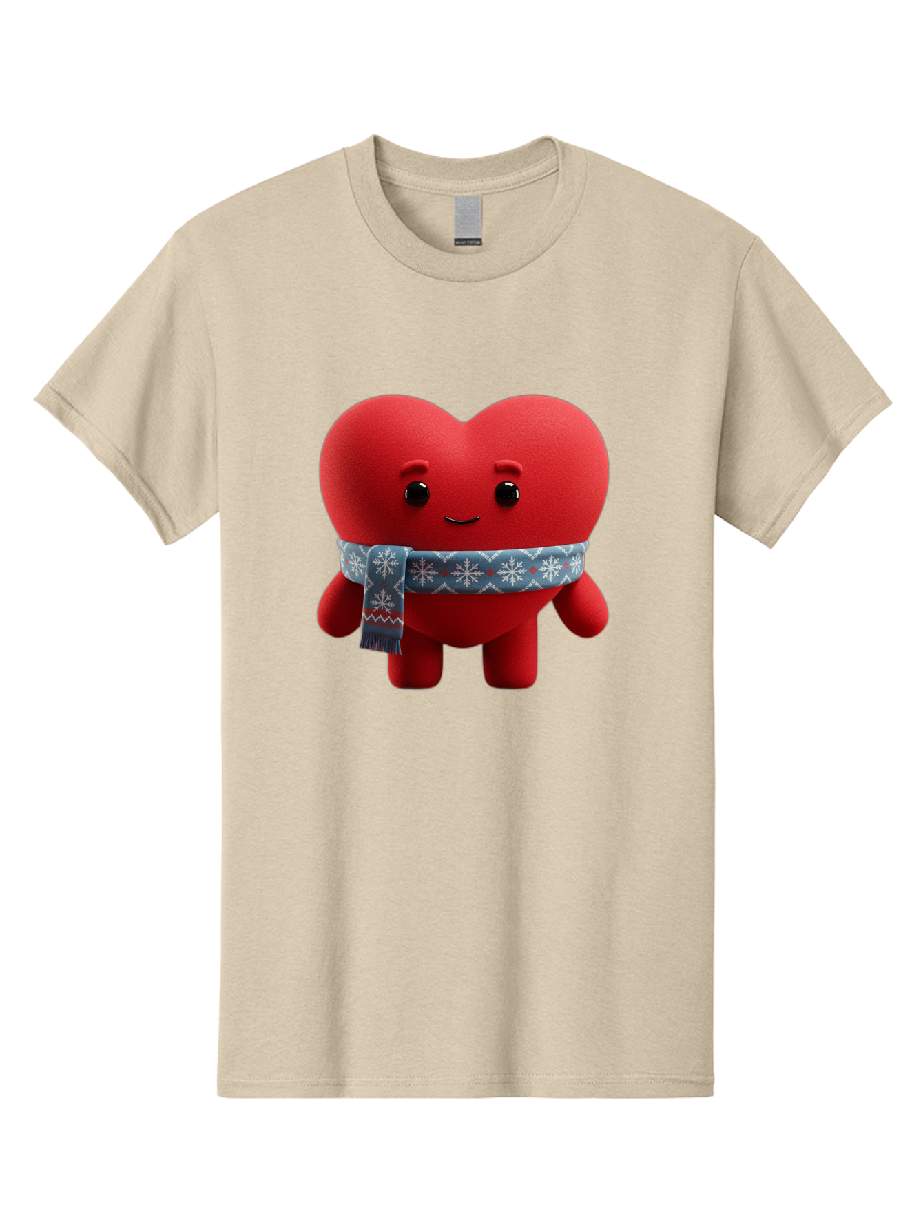 Heart-Character-2 Men'S Graphic Tee, 100% Cotton, Comfortable Casual Summer Wear, Machine Washable, Heart Character, Red Heart, Snowflake Scarf, Winter Theme, Cute Character, Love Symbol, Festive Design, Cartoon Heart, Smiling Face Bae038 9