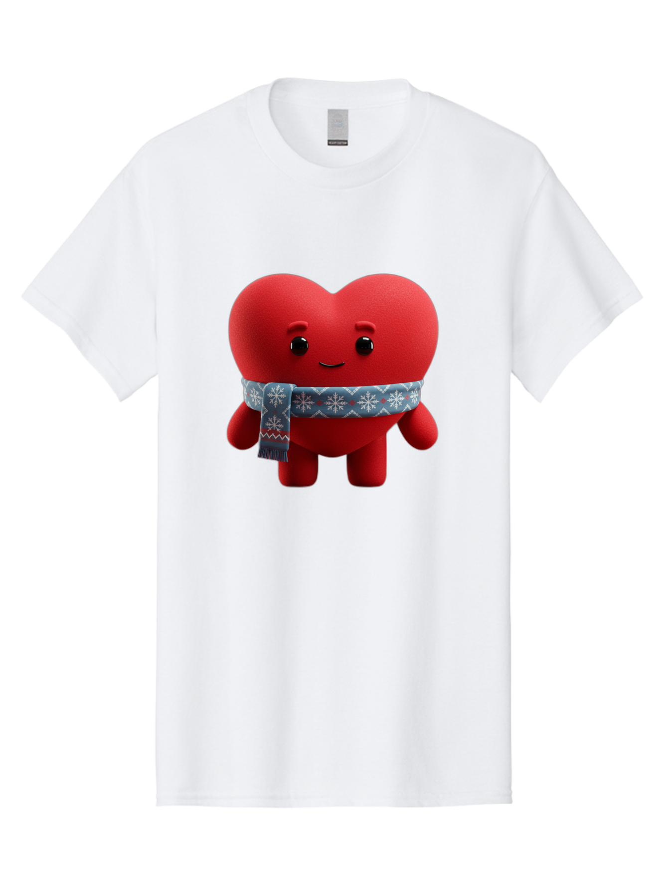 Heart-Character-2 Men'S Graphic Tee, 100% Cotton, Comfortable Casual Summer Wear, Machine Washable, Heart Character, Red Heart, Snowflake Scarf, Winter Theme, Cute Character, Love Symbol, Festive Design, Cartoon Heart, Smiling Face Bae038 15