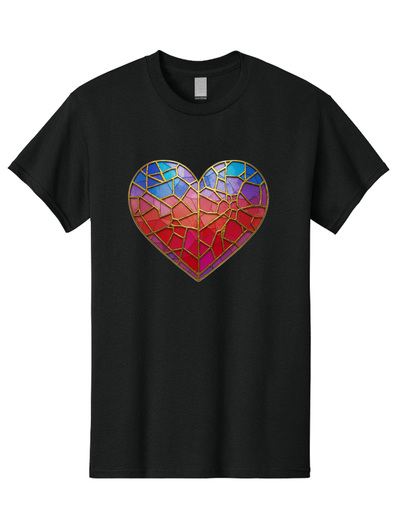 Heart-Mosaic Men'S Graphic Tee, 100% Cotton, Comfortable Casual Summer Wear, Machine Washable, Mosaic Art, Stained Glass Heart, Vibrant Colors, Gold Accents, Love Symbol, Artistic Expression, Colorful Mosaic, Heart Shape Bae040 7