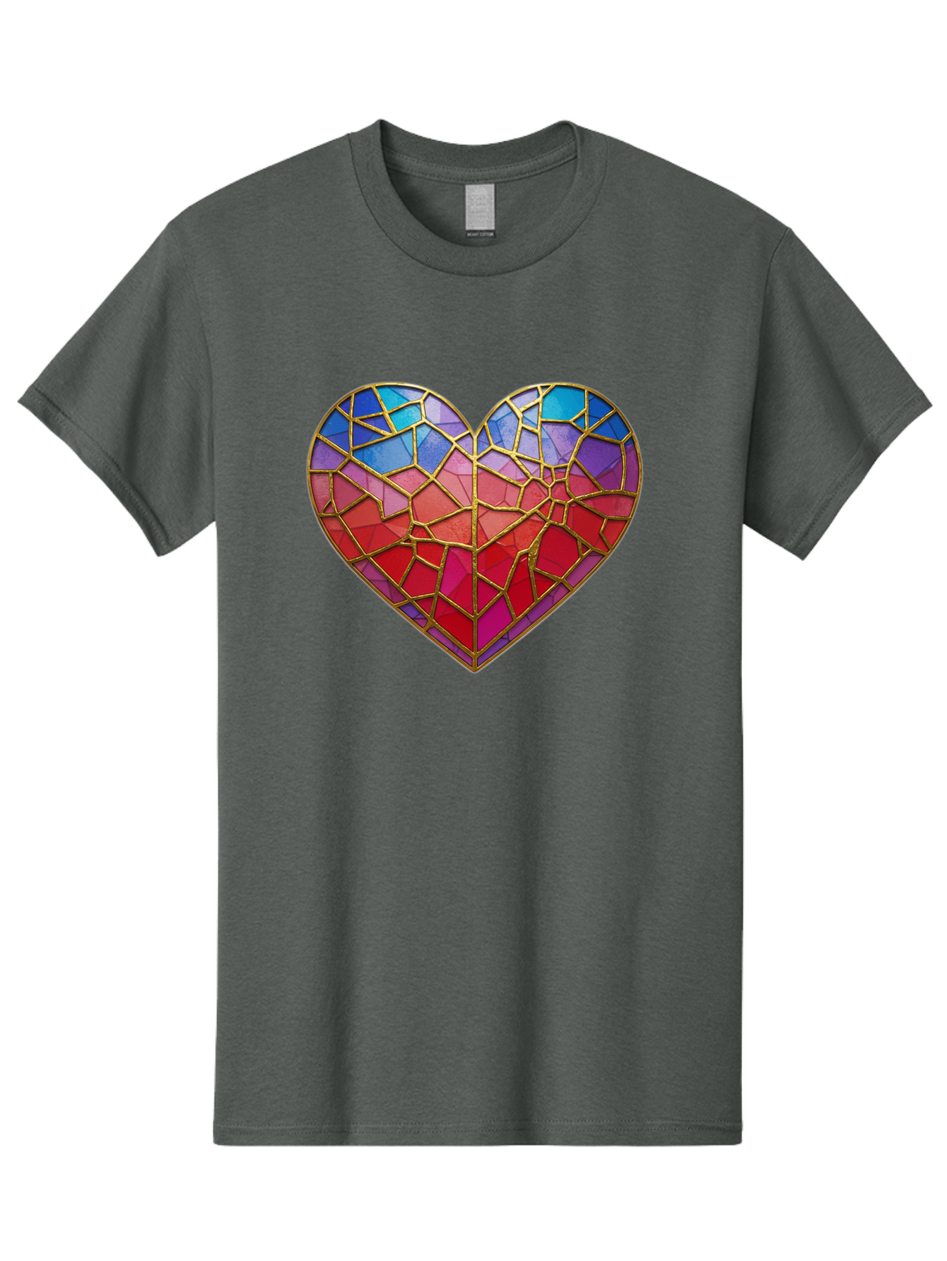 Heart-Mosaic Men'S Graphic Tee, 100% Cotton, Comfortable Casual Summer Wear, Machine Washable, Mosaic Art, Stained Glass Heart, Vibrant Colors, Gold Accents, Love Symbol, Artistic Expression, Colorful Mosaic, Heart Shape Bae040 2