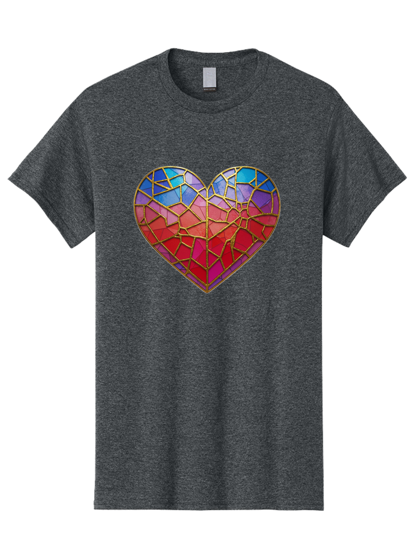 Heart-Mosaic Men'S Graphic Tee, 100% Cotton, Comfortable Casual Summer Wear, Machine Washable, Mosaic Art, Stained Glass Heart, Vibrant Colors, Gold Accents, Love Symbol, Artistic Expression, Colorful Mosaic, Heart Shape Bae040 4