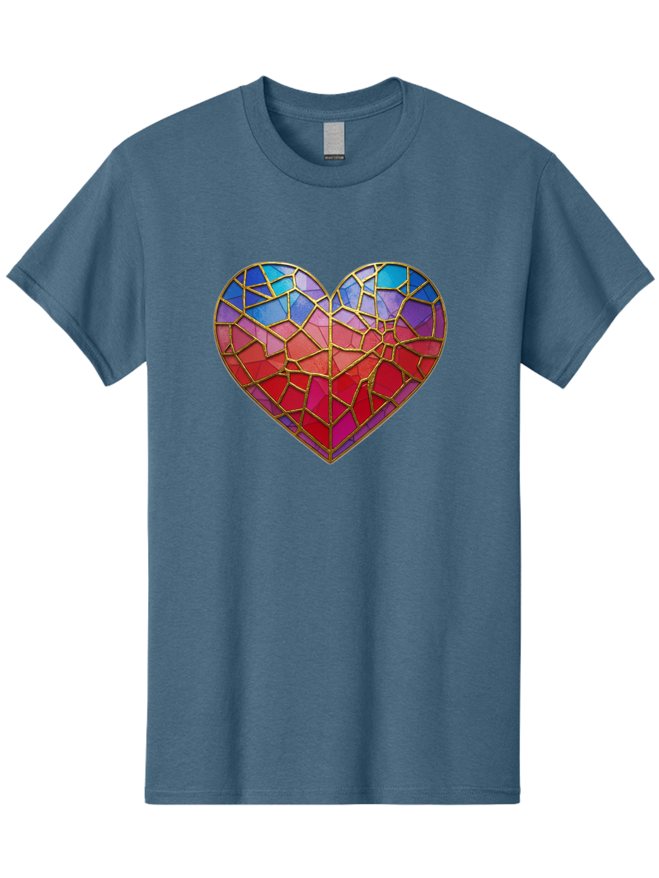 Heart-Mosaic Men'S Graphic Tee, 100% Cotton, Comfortable Casual Summer Wear, Machine Washable, Mosaic Art, Stained Glass Heart, Vibrant Colors, Gold Accents, Love Symbol, Artistic Expression, Colorful Mosaic, Heart Shape Bae040 6