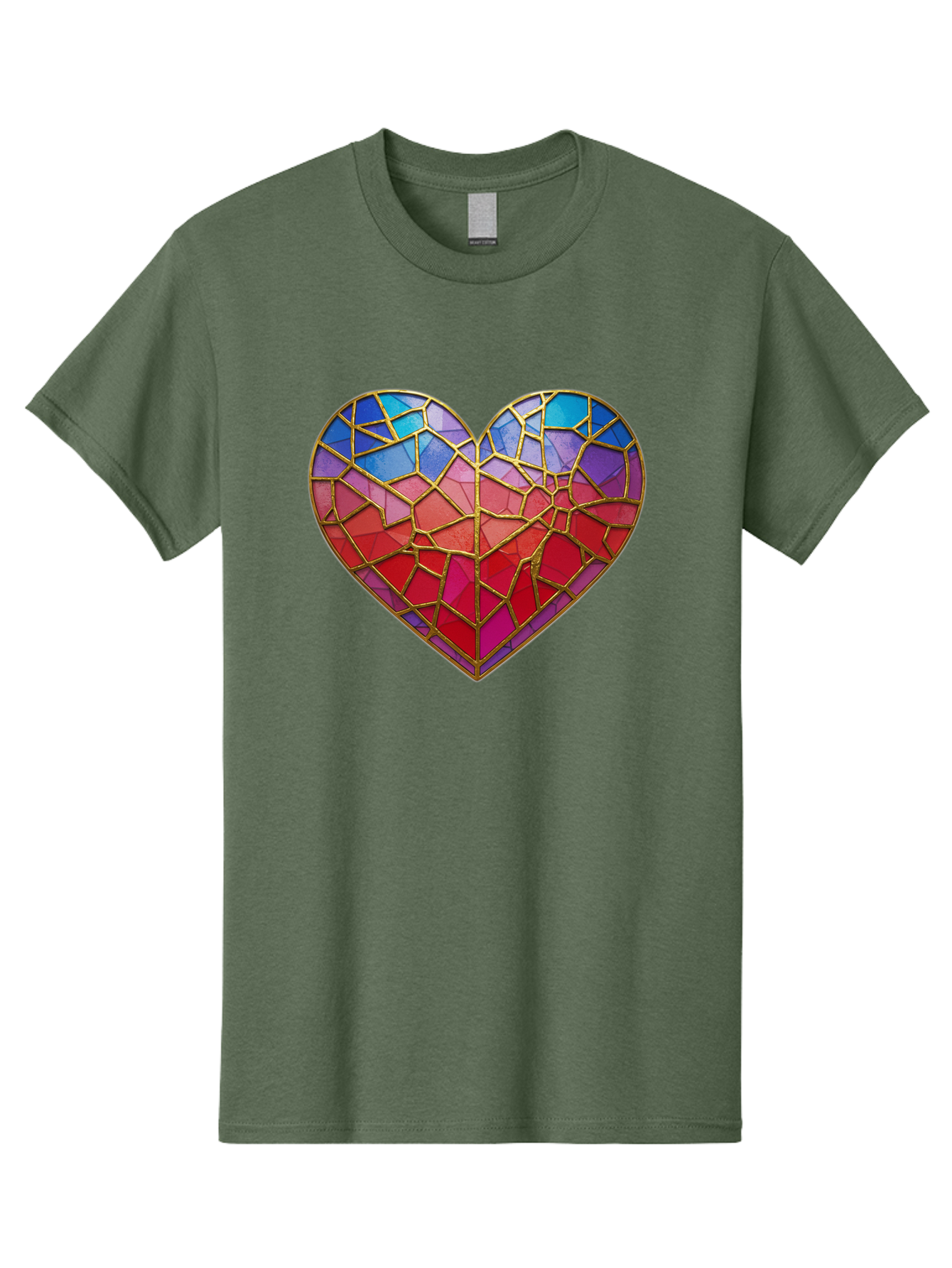 Heart-Mosaic Men'S Graphic Tee, 100% Cotton, Comfortable Casual Summer Wear, Machine Washable, Mosaic Art, Stained Glass Heart, Vibrant Colors, Gold Accents, Love Symbol, Artistic Expression, Colorful Mosaic, Heart Shape Bae040 9