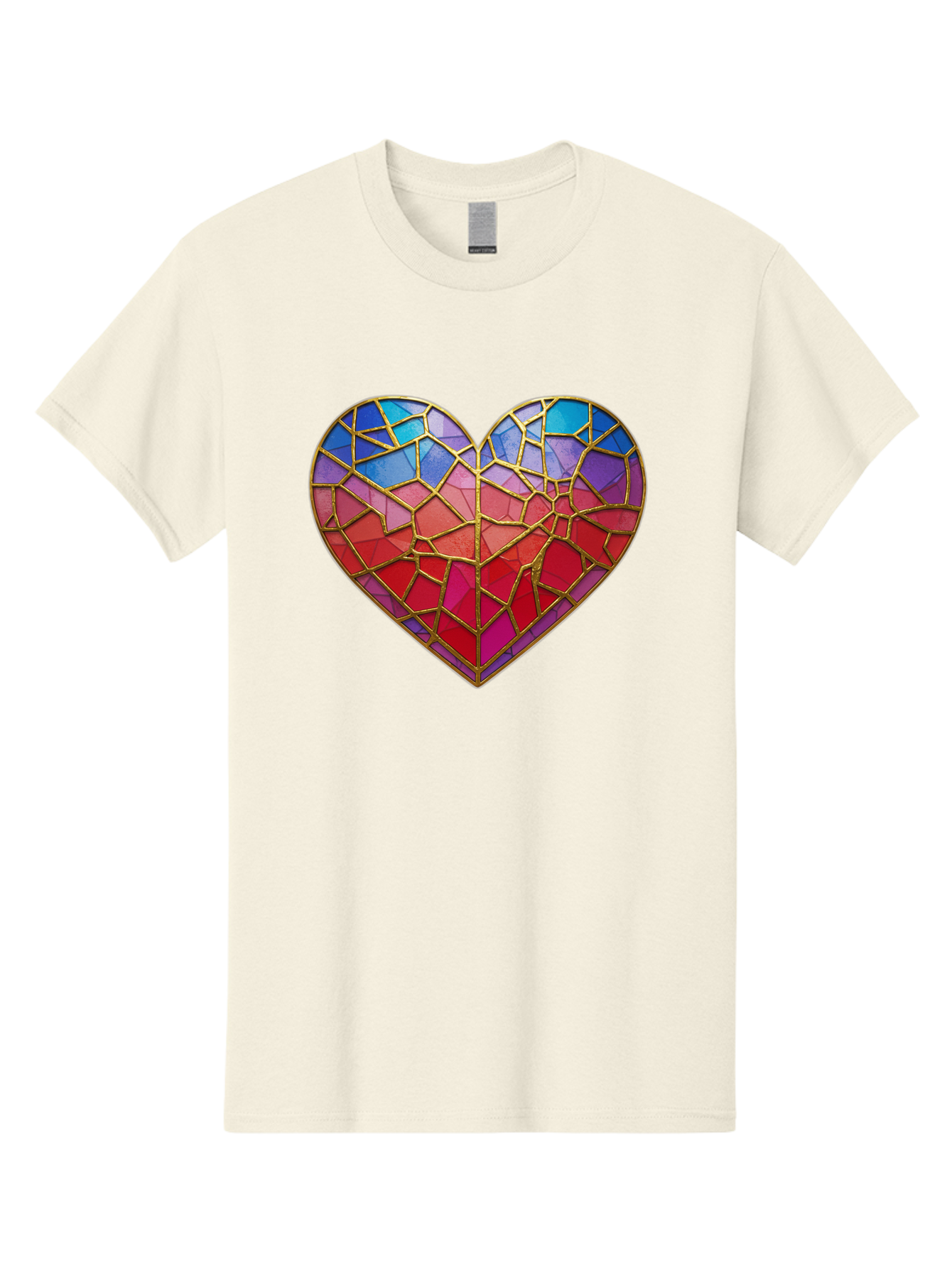 Heart-Mosaic Men'S Graphic Tee, 100% Cotton, Comfortable Casual Summer Wear, Machine Washable, Mosaic Art, Stained Glass Heart, Vibrant Colors, Gold Accents, Love Symbol, Artistic Expression, Colorful Mosaic, Heart Shape Bae040 8