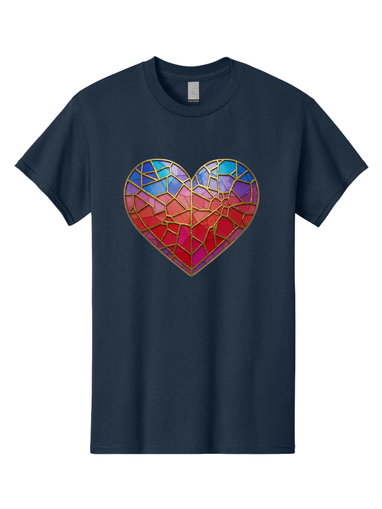 Heart-Mosaic Men'S Graphic Tee, 100% Cotton, Comfortable Casual Summer Wear, Machine Washable, Mosaic Art, Stained Glass Heart, Vibrant Colors, Gold Accents, Love Symbol, Artistic Expression, Colorful Mosaic, Heart Shape Bae040 5
