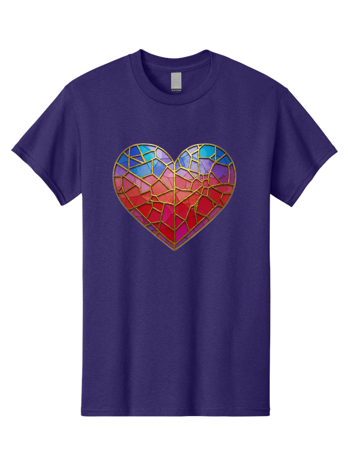 Heart-Mosaic Men'S Graphic Tee, 100% Cotton, Comfortable Casual Summer Wear, Machine Washable, Mosaic Art, Stained Glass Heart, Vibrant Colors, Gold Accents, Love Symbol, Artistic Expression, Colorful Mosaic, Heart Shape Bae040 13