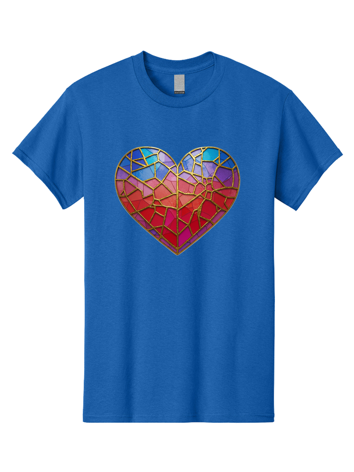 Heart-Mosaic Men'S Graphic Tee, 100% Cotton, Comfortable Casual Summer Wear, Machine Washable, Mosaic Art, Stained Glass Heart, Vibrant Colors, Gold Accents, Love Symbol, Artistic Expression, Colorful Mosaic, Heart Shape Bae040 10