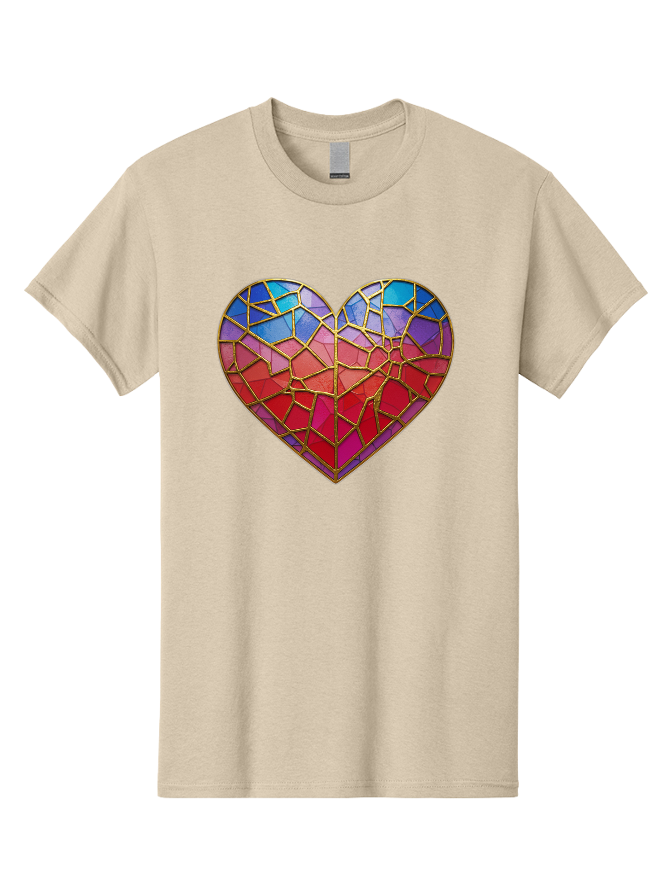 Heart-Mosaic Men'S Graphic Tee, 100% Cotton, Comfortable Casual Summer Wear, Machine Washable, Mosaic Art, Stained Glass Heart, Vibrant Colors, Gold Accents, Love Symbol, Artistic Expression, Colorful Mosaic, Heart Shape Bae040 14