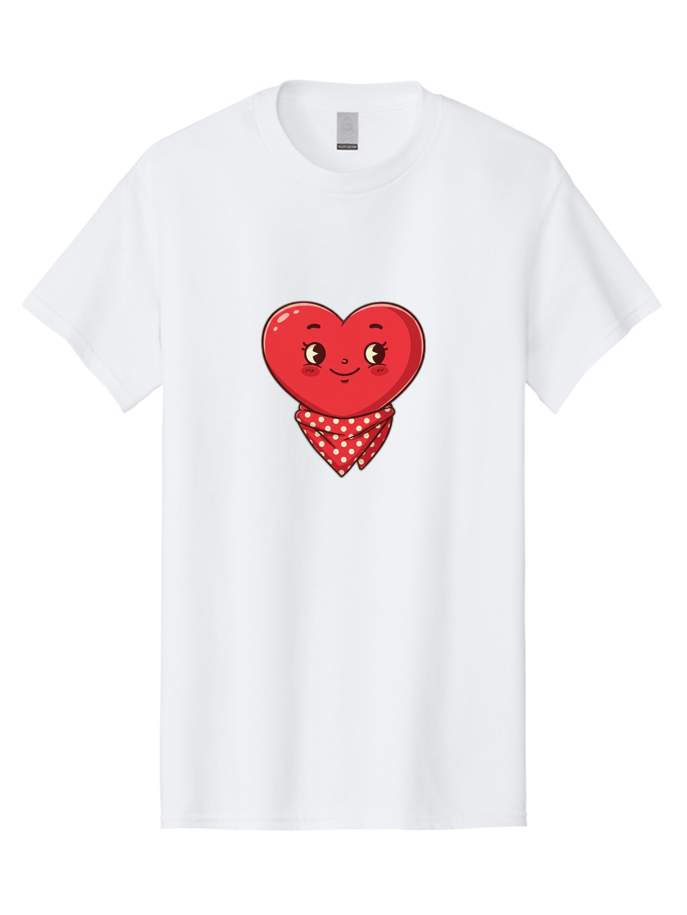 Heart-With-Bandana Men'S Graphic Tee, 100% Cotton, Comfortable Casual Summer Wear, Machine Washable, Cartoon Heart, Red Heart, Smiling Face, Heart With Bandana, Polka Dot Bandana, Cute Design, Valentines Day, Love Symbol Bae041 12