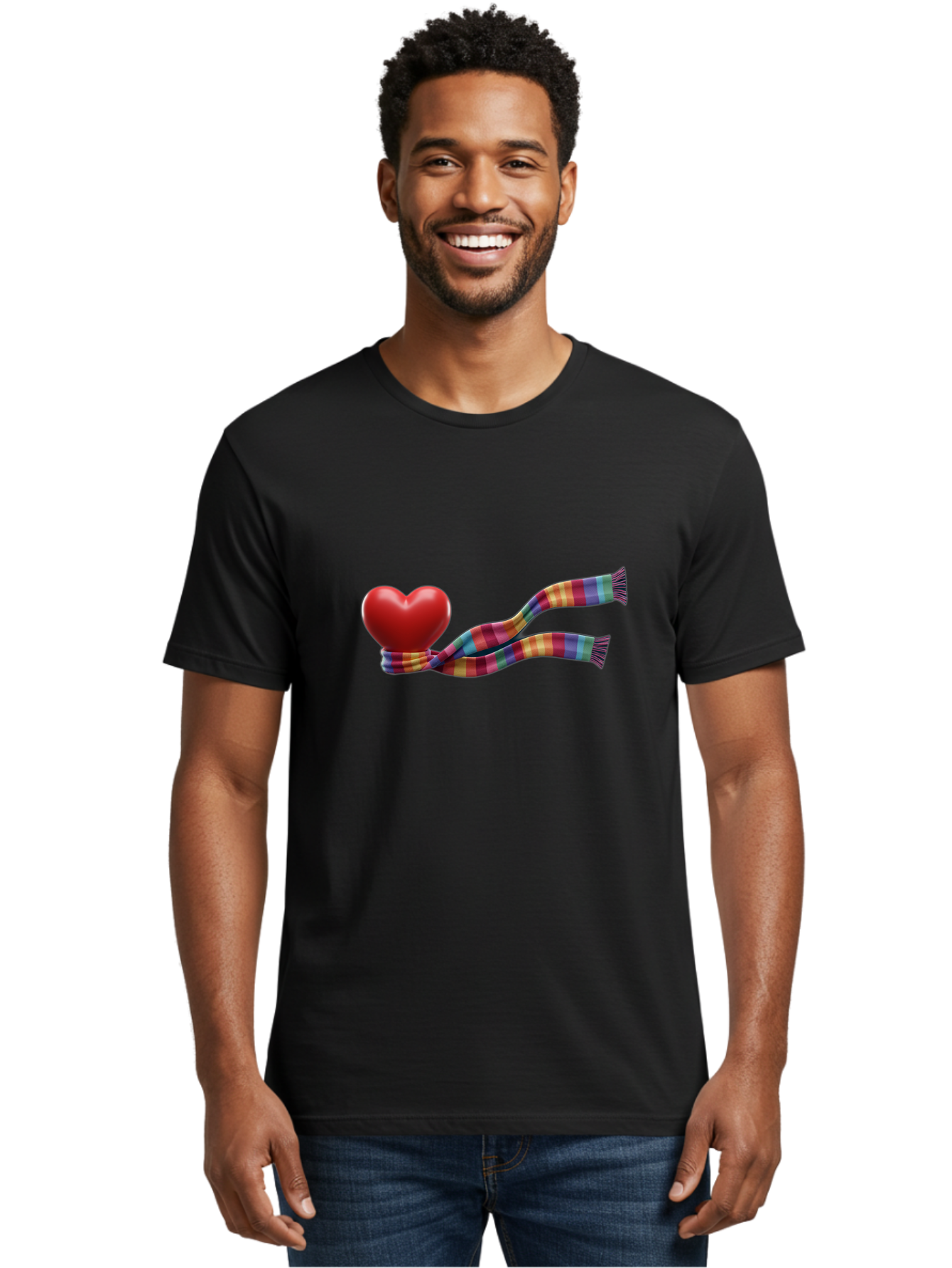 Heart-With-Scarf-2 Men'S Graphic Tee, 100% Cotton, Comfortable Casual Summer Wear, Machine Washable, Red Heart Wrapped In A Scarf, Plaid Pattern, Vibrant Colors, Festive Atmosphere, Love Symbol, Winter Theme, Cozy Feeling Bae043 25