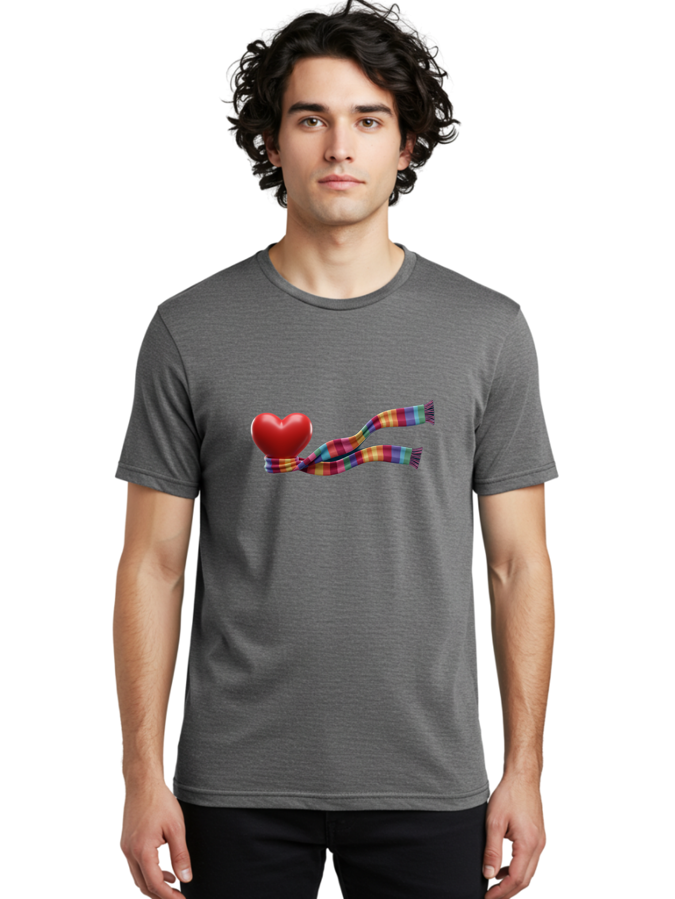 Heart-With-Scarf-2 Men'S Graphic Tee, 100% Cotton, Comfortable Casual Summer Wear, Machine Washable, Red Heart Wrapped In A Scarf, Plaid Pattern, Vibrant Colors, Festive Atmosphere, Love Symbol, Winter Theme, Cozy Feeling Bae043 30