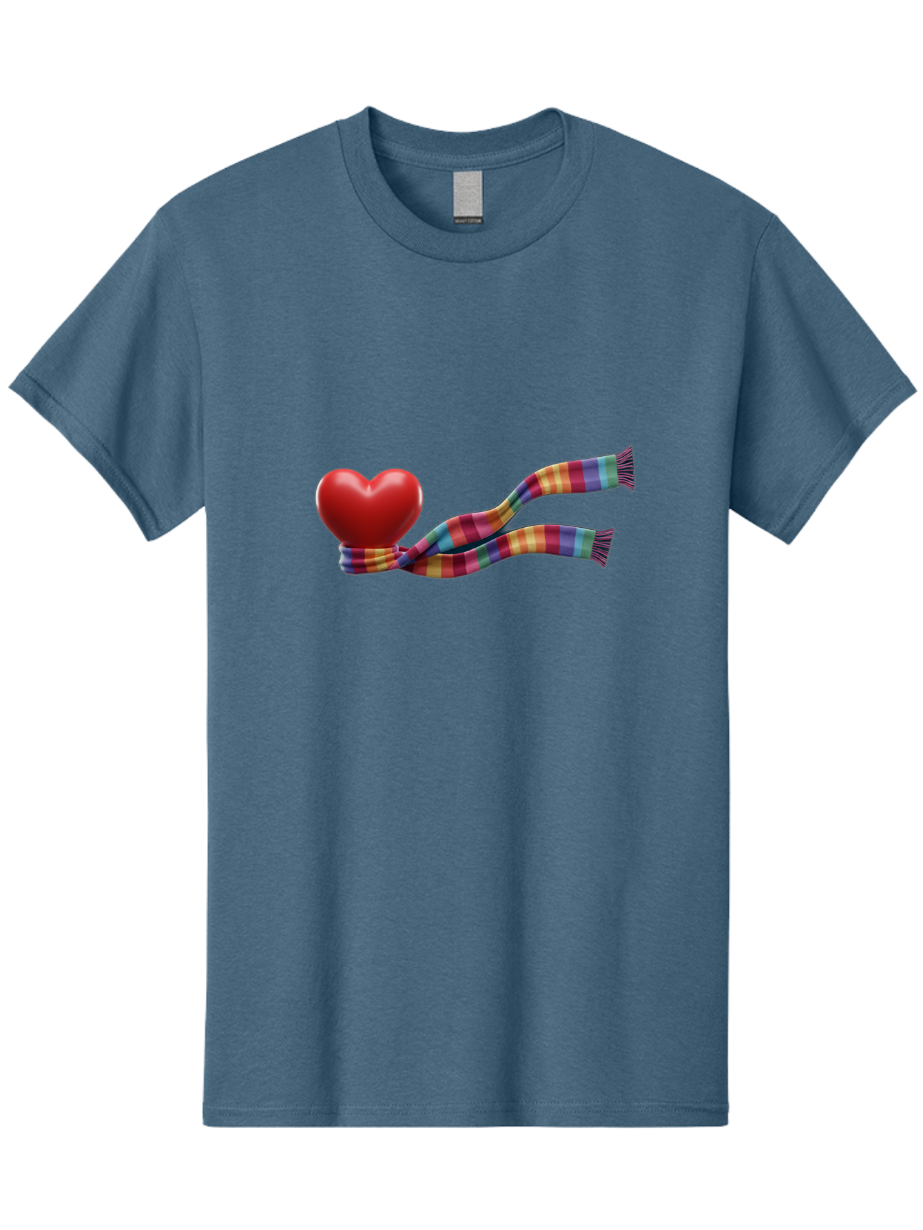 Heart-With-Scarf-2 Men'S Graphic Tee, 100% Cotton, Comfortable Casual Summer Wear, Machine Washable, Red Heart Wrapped In A Scarf, Plaid Pattern, Vibrant Colors, Festive Atmosphere, Love Symbol, Winter Theme, Cozy Feeling Bae043 11