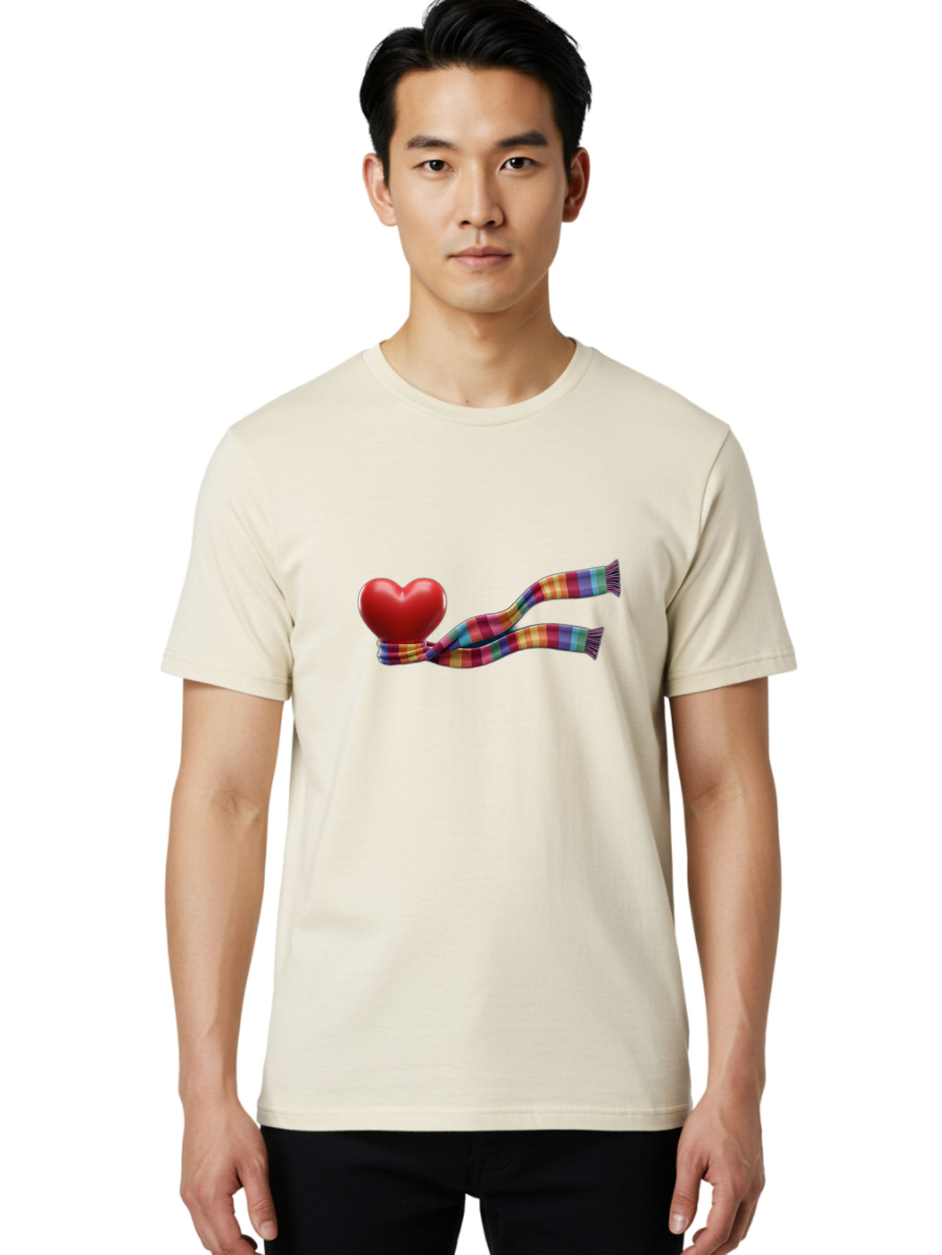 Heart-With-Scarf-2 Men'S Graphic Tee, 100% Cotton, Comfortable Casual Summer Wear, Machine Washable, Red Heart Wrapped In A Scarf, Plaid Pattern, Vibrant Colors, Festive Atmosphere, Love Symbol, Winter Theme, Cozy Feeling Bae043 20
