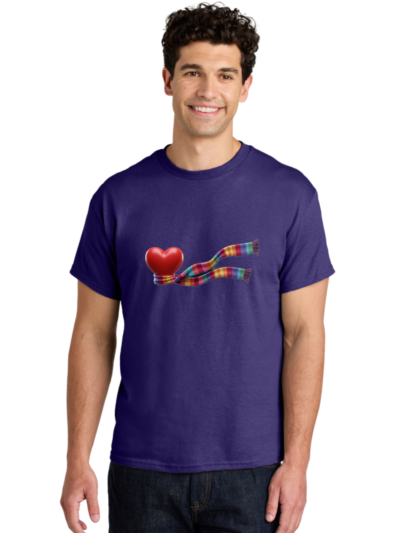 Heart-With-Scarf-2 Men'S Graphic Tee, 100% Cotton, Comfortable Casual Summer Wear, Machine Washable, Red Heart Wrapped In A Scarf, Plaid Pattern, Vibrant Colors, Festive Atmosphere, Love Symbol, Winter Theme, Cozy Feeling Bae043 27
