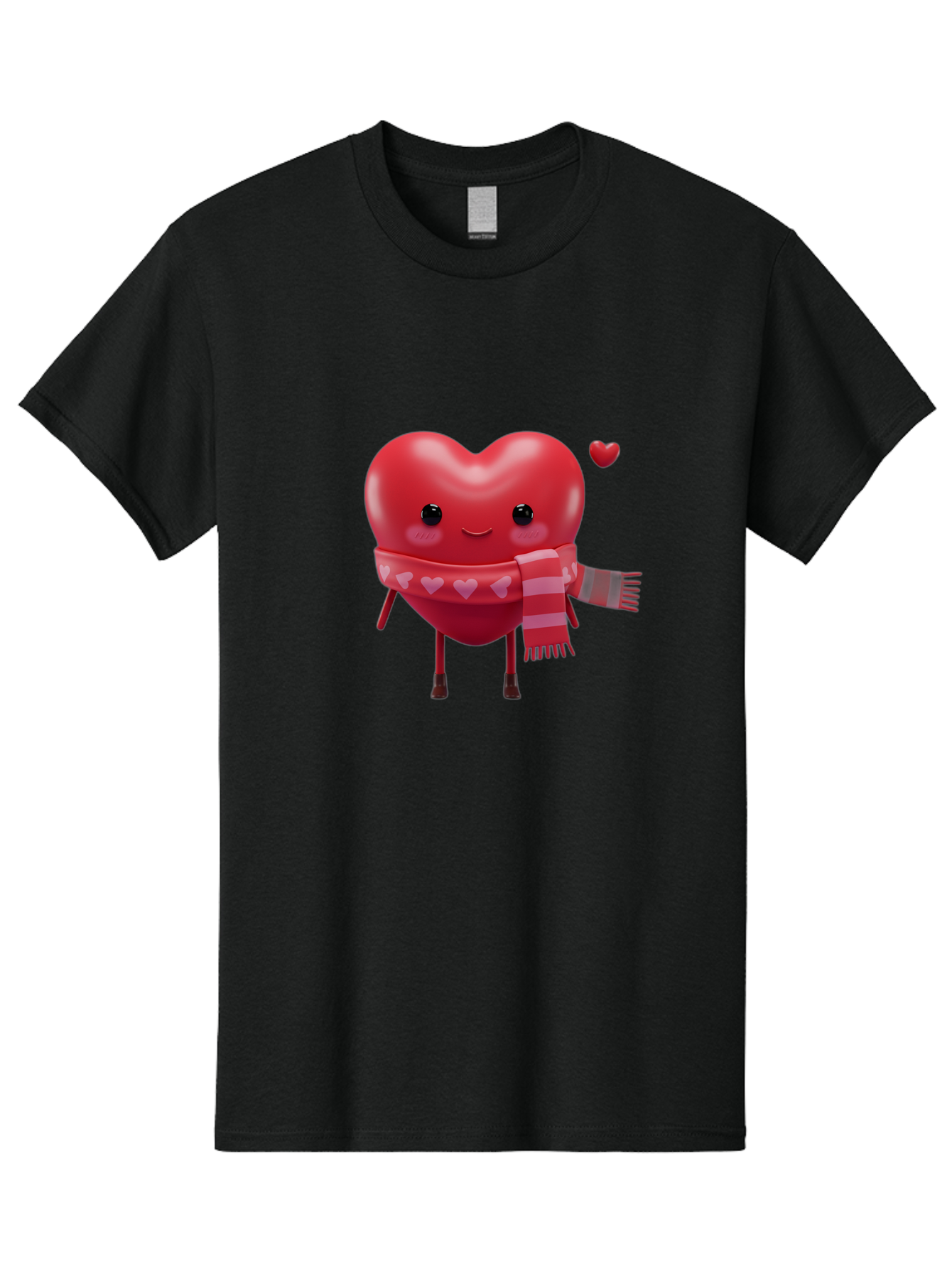 Heart-With-Scarf-4 Men'S Graphic Tee, 100% Cotton, Comfortable Casual Summer Wear, Machine Washable, Cartoon Heart, Heart Character, Smiling Face, Pink Scarf, Love Symbol, Valentines Day, Heart Pattern, Cute Design, Adorable Illustration, Bae045 6