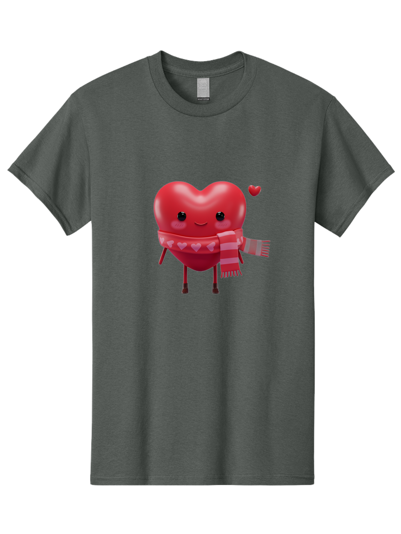 Heart-With-Scarf-4 Men'S Graphic Tee, 100% Cotton, Comfortable Casual Summer Wear, Machine Washable, Cartoon Heart, Heart Character, Smiling Face, Pink Scarf, Love Symbol, Valentines Day, Heart Pattern, Cute Design, Adorable Illustration, Bae045 2